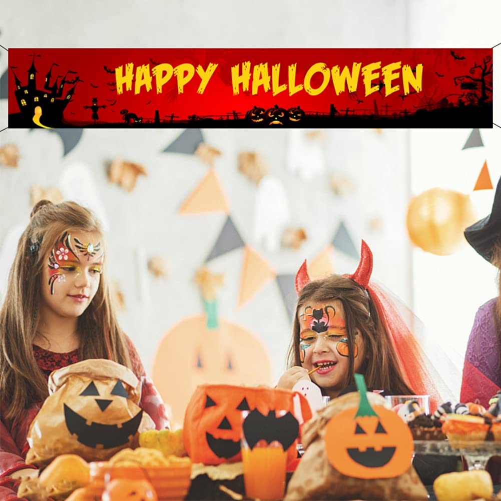 Happy Halloween Fence Banner - Witch, Pumpkin, Castle & Bat Decorations | Outdoor Halloween Party Supplies for Garden, Yard, Wall, Garage & Porch | Perfect for Halloween Decor & Spooky Outdoor Displays