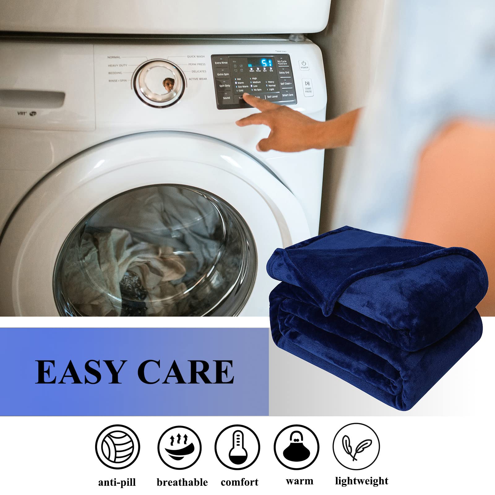 JIAHANNHA King Size Fleece Blanket 108x90 Inches - Ultra Soft & Cozy Navy Blue Throw Blanket for Bed, Sofa, Couch | 280GSM All-Season Luxury Bedding | Perfect for Winter Warmth, Movie Nights & Home Decor