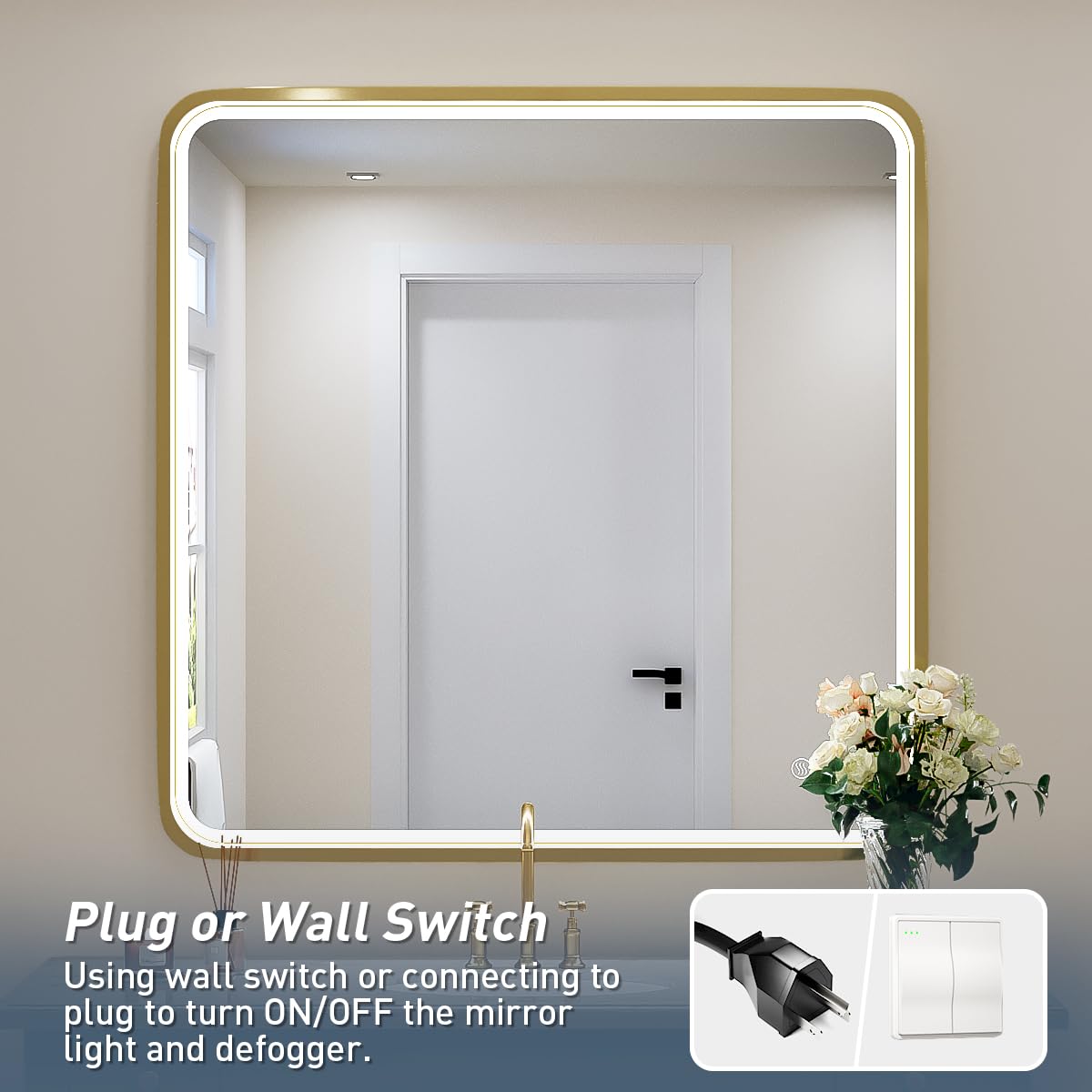 36x36 Inch Gold Framed LED Bathroom Mirror with Dimmable Lights - Anti-Fog Design, 6000K Daylight, Touch Switch - Perfect for Wall Mounting, Vanity Makeup & Modern Bathroom Decor