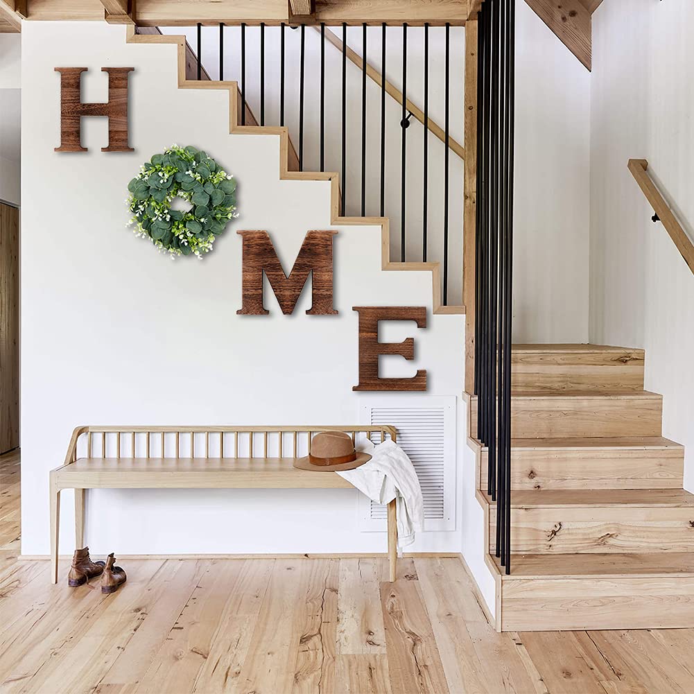 Rustic Wood Wall Decor with Eucalyptus Wreath - Farmhouse Style for Living Room & Kitchen