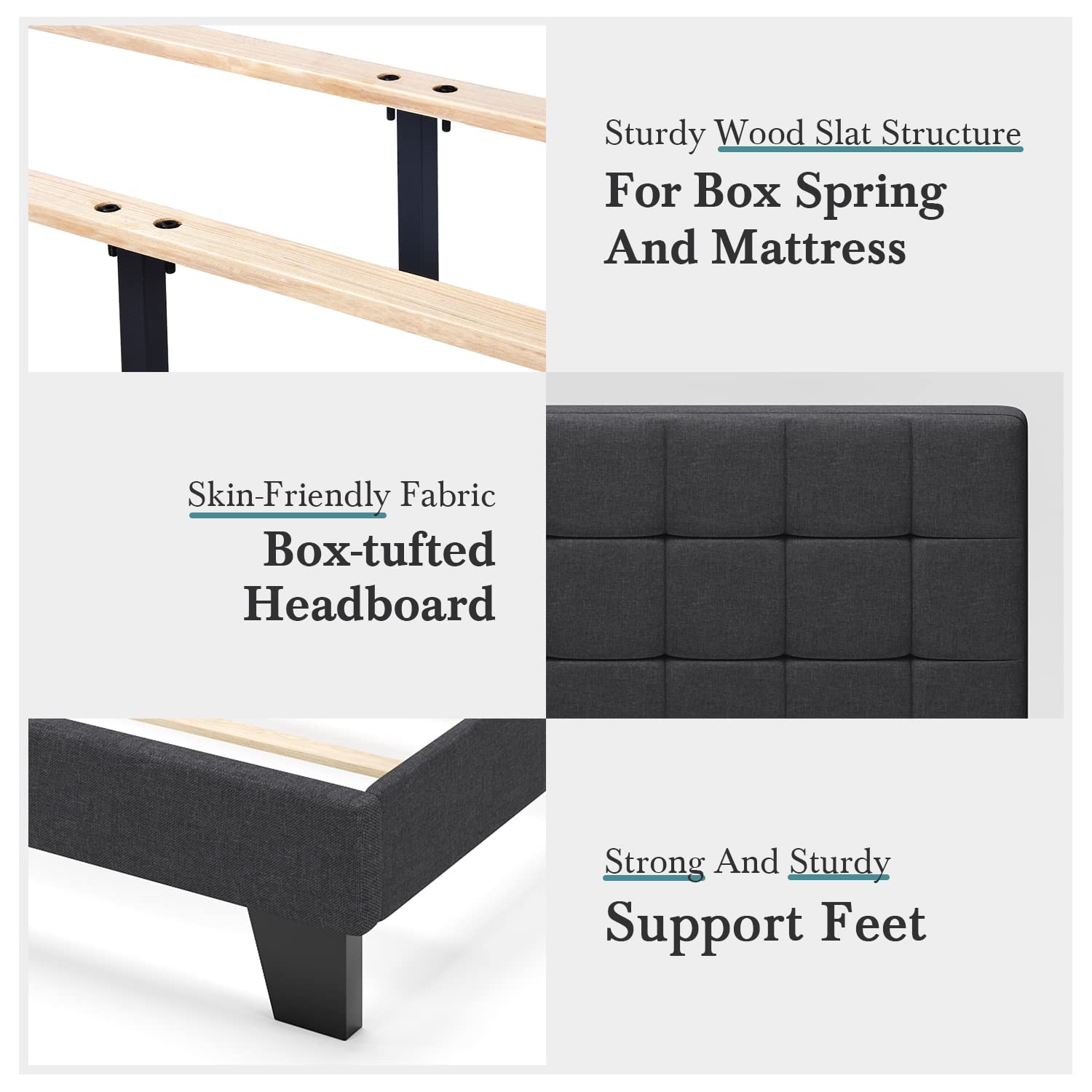 HOOMIC Full Size Upholstered Panel Bed Frame with Adjustable Headboard - No Box Spring Needed, Easy Assembly, Grey Fabric Upholstery - Perfect for Master Bedroom, Guest Room & Small Space Living