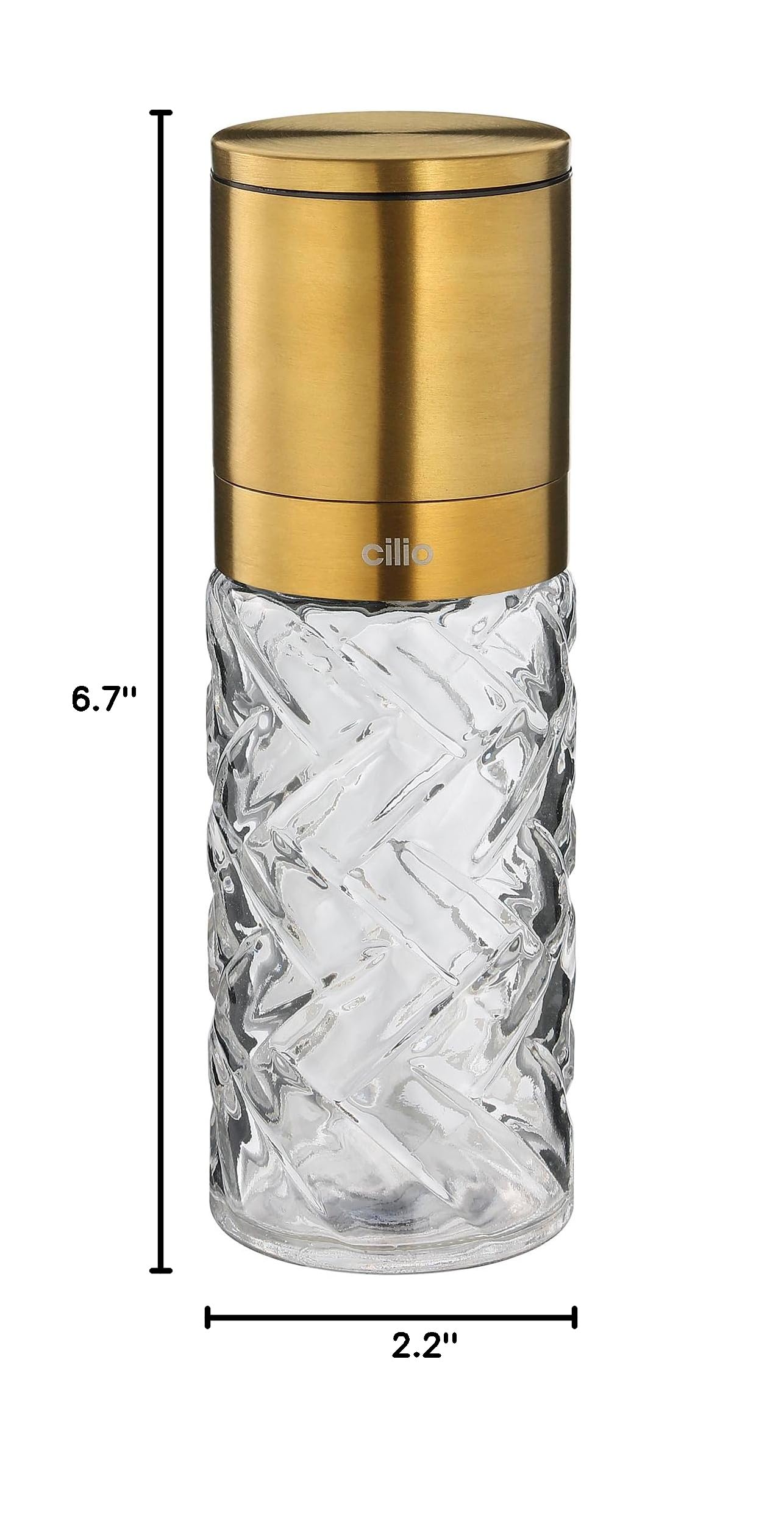 Premium Glass & Stainless Steel Salt and Pepper Grinder Set - 2 Pack, 6.7 Inch Height, Elegant Gold Finish - Perfect for Kitchen, Dining Table & Gourmet Cooking