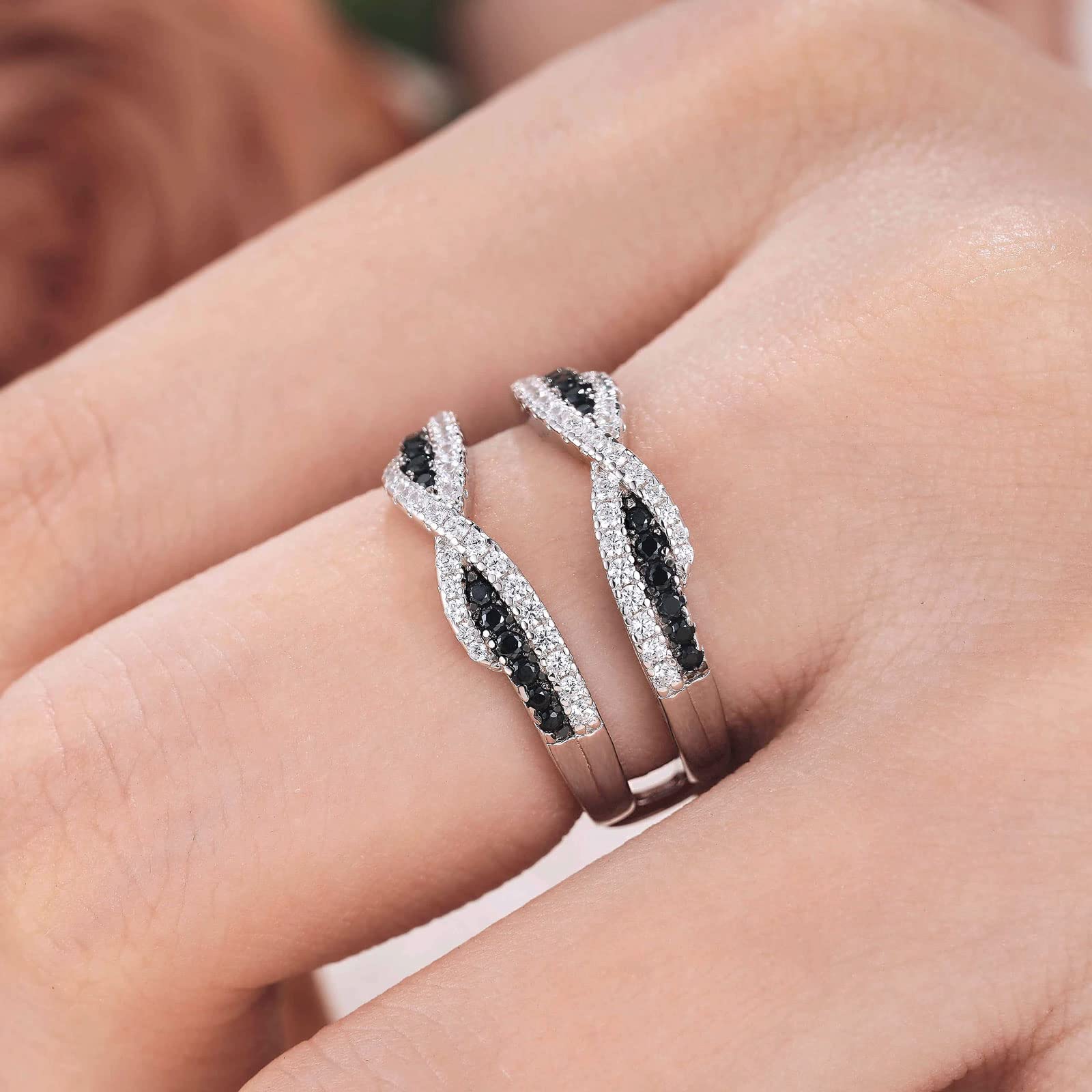 SHELOVES Black & White Cubic Zirconia Ring Enhancer for Engagement Rings - 925 Sterling Silver Wedding Band (Sizes 5-10) - Perfect for Bridal Jewelry, Anniversary Gifts & Special Occasions