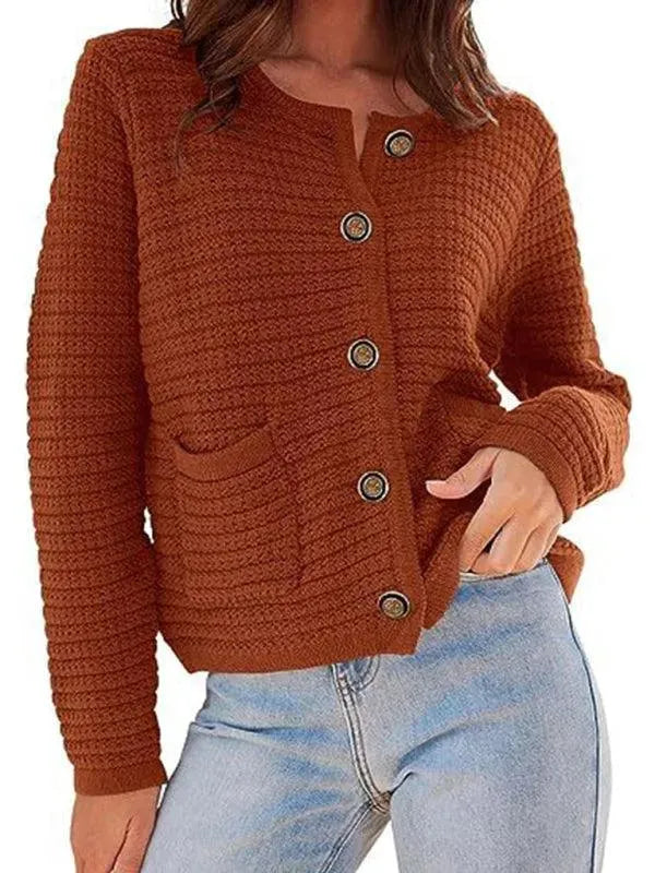 Women's Round Neck Cardigan Sweater - Soft & Cozy Knit Pullover for Fall & Winter - Perfect for Office, Casual Wear & Layering