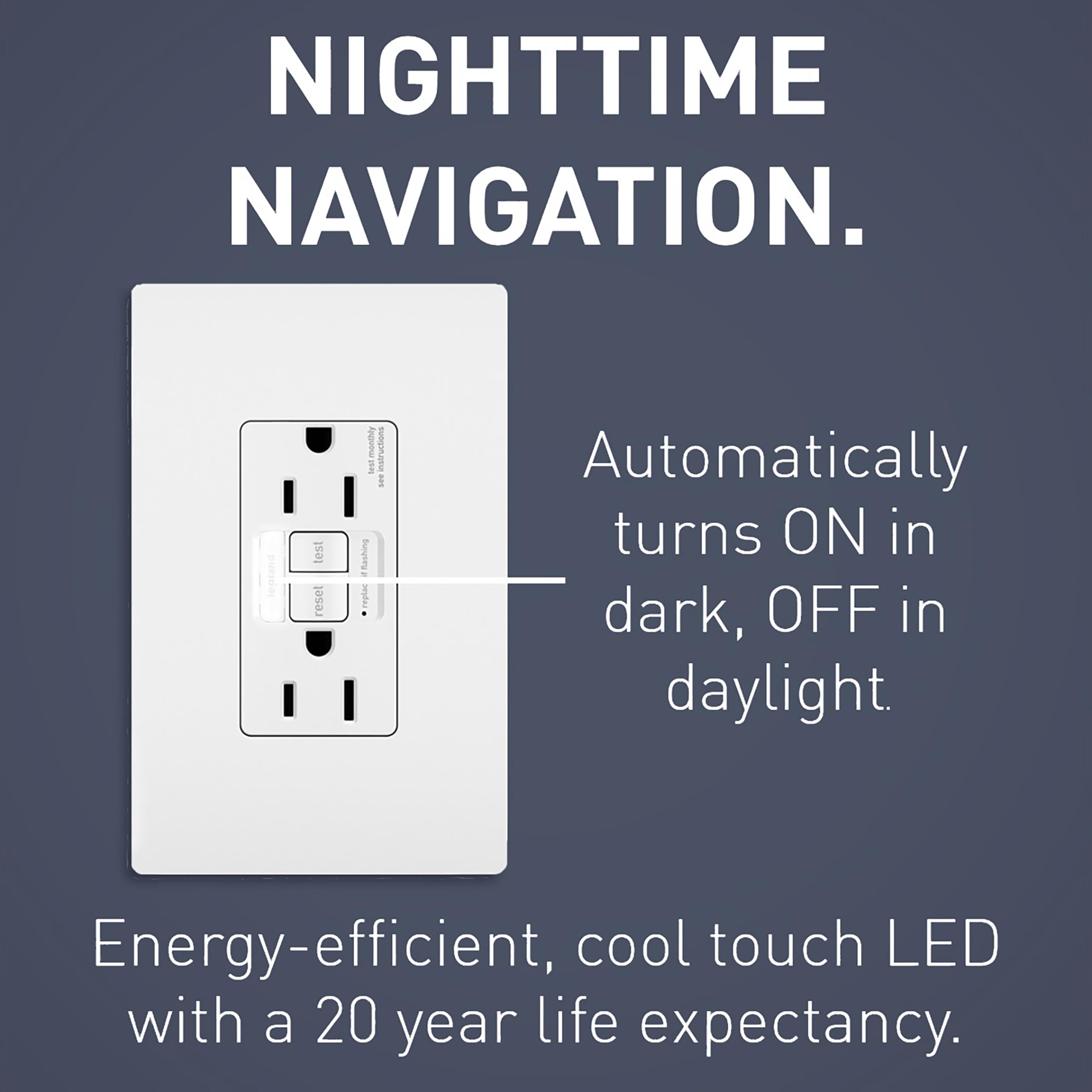 Legrand 15 Amp GFCI Outlet with Night Light & LED Indicator - Self-Test, Tamper-Resistant, Cool Touch - White Decorator Duplex Receptacle (1-Pack) - Perfect for Bathrooms, Kitchens & Outdoor Use