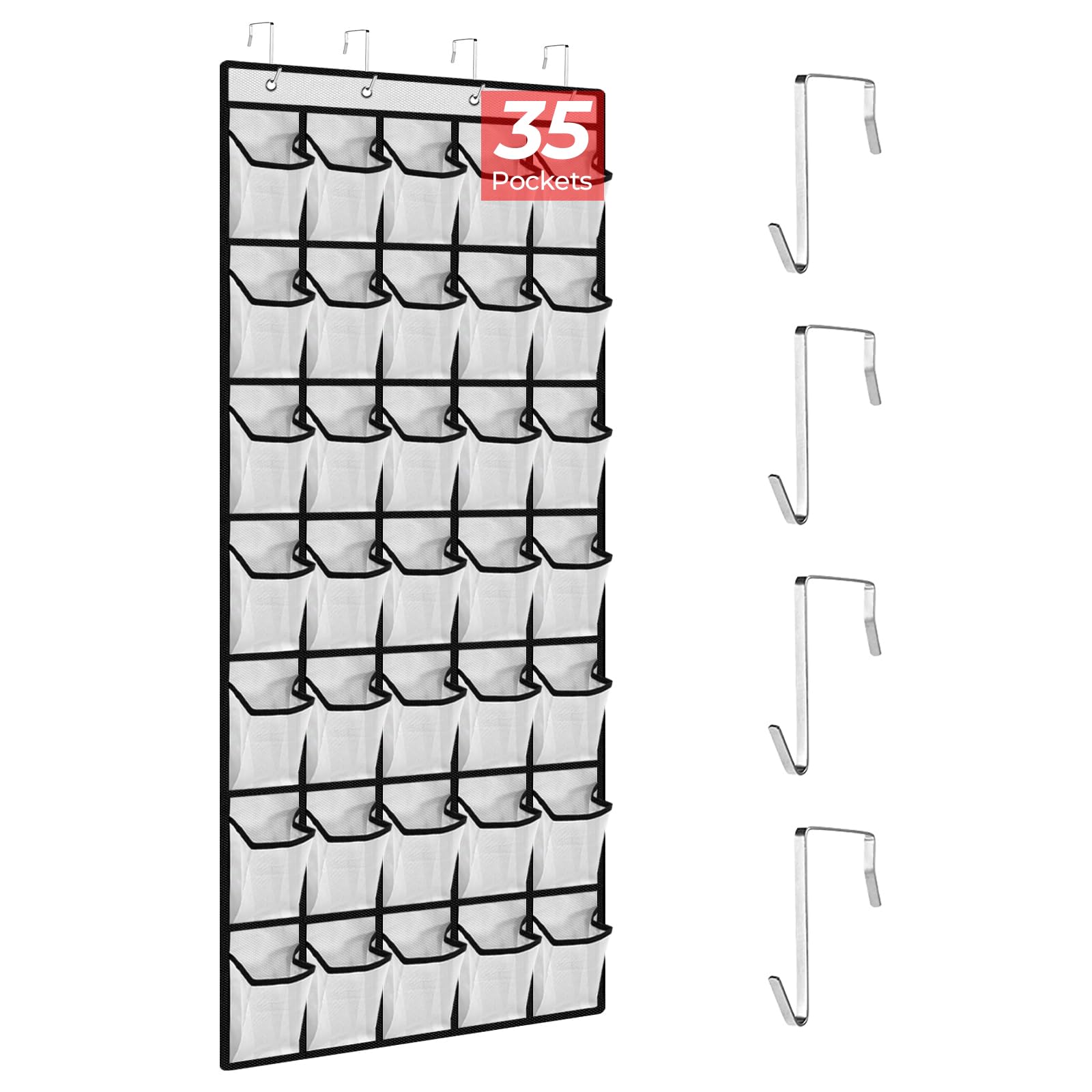 Over the Door Shoe Organizer with 4 Heavy-Duty Hooks - 35 Pocket Mesh Hanging Shoe Rack for Men, Women & Kids - Perfect for Closets, Dorms, Cruises & Small Spaces (Sneakers, Slippers, Sandals Storage Solution)