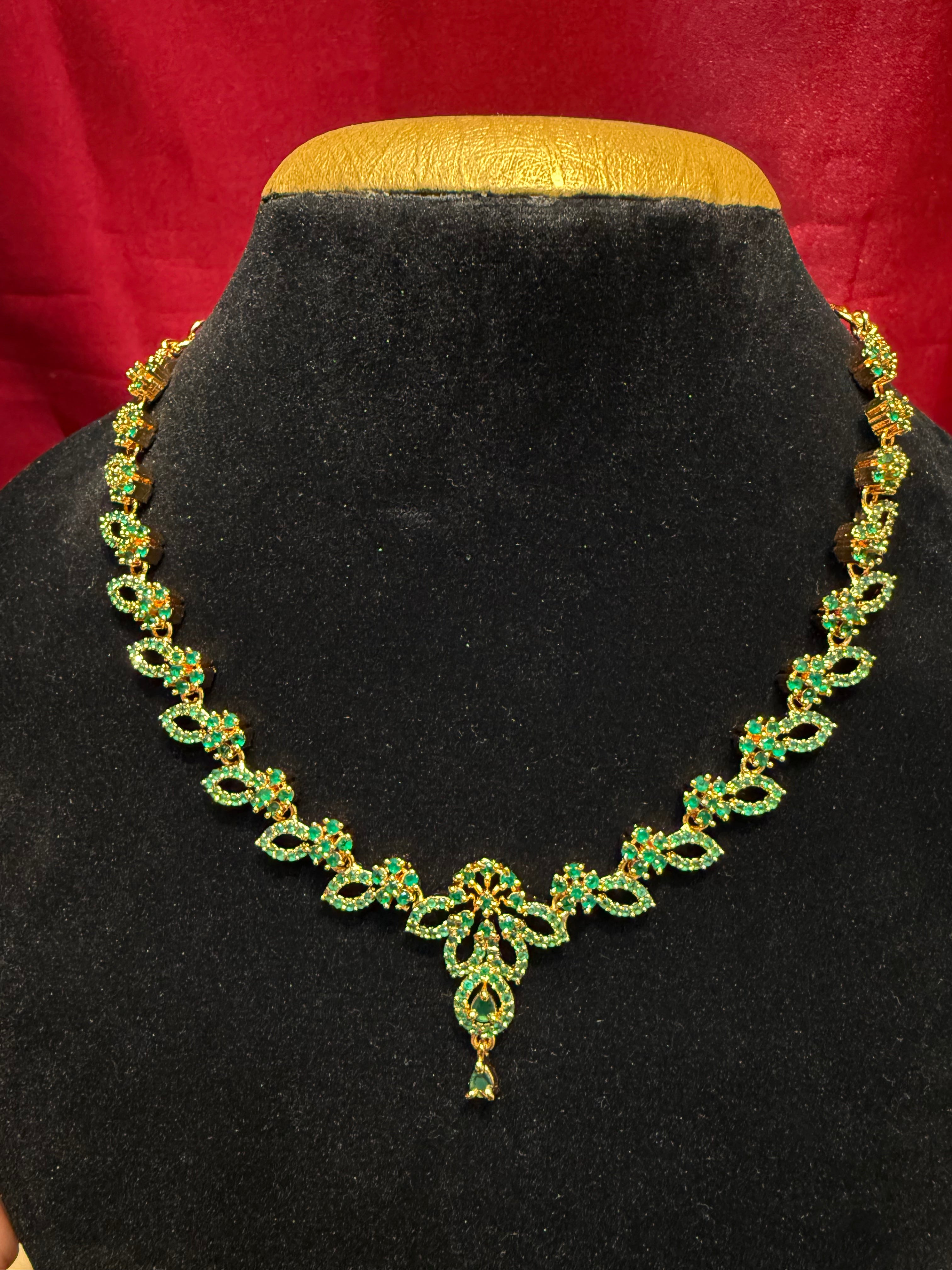 Elegant Green Stone Studded Gold Plated Necklace & Earrings Set for Women - Perfect for Parties, Weddings & Special Occasions