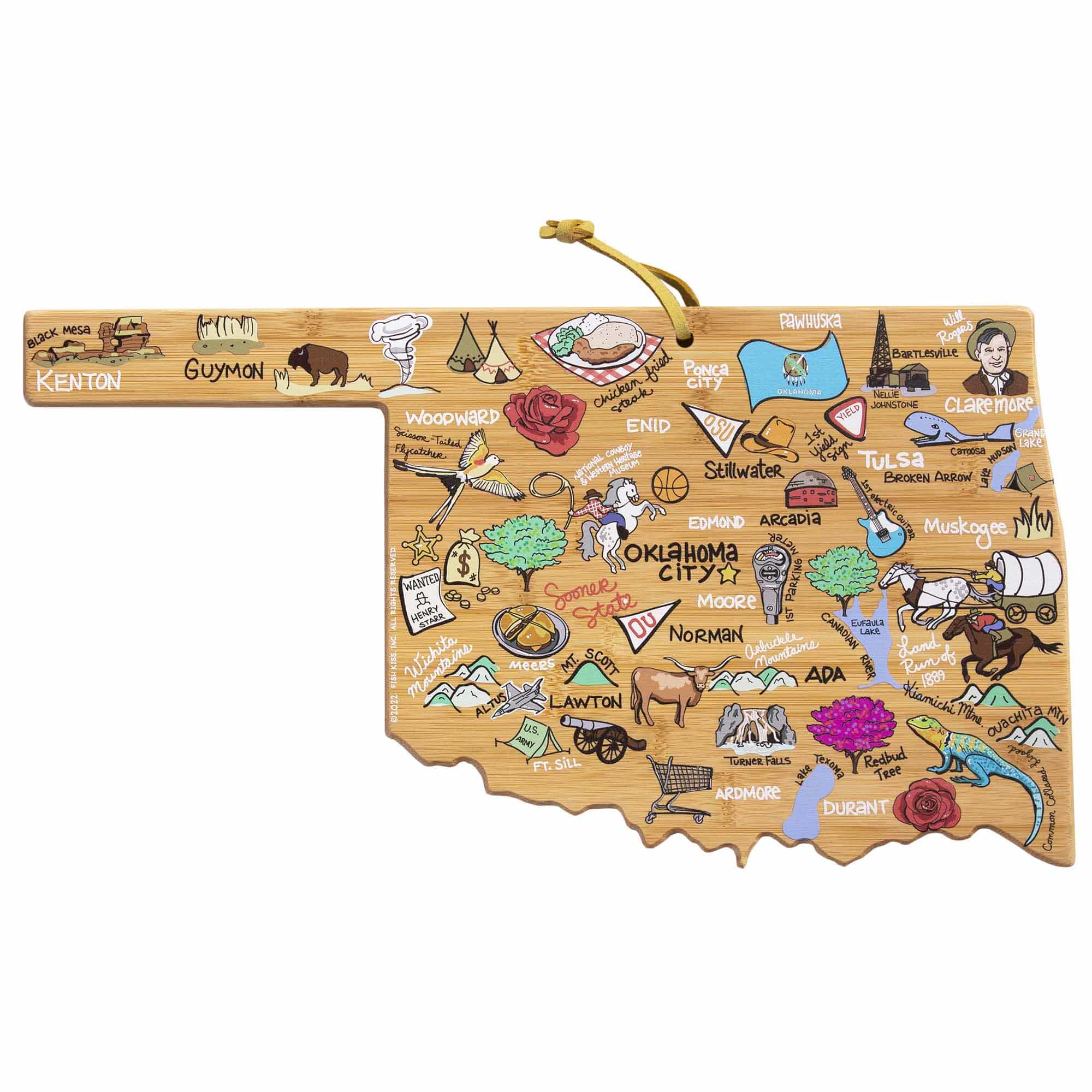 Premium Oklahoma-Themed Wooden Cutting Board with Fish Kiss™ Artwork - Perfect for Kitchen Decor, Gift Giving, and Food Preparation