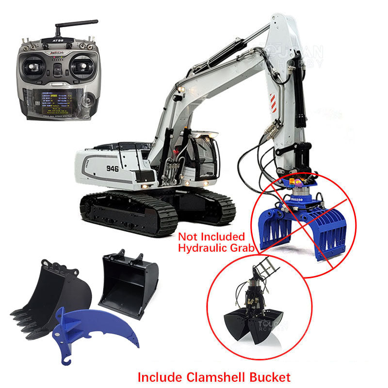 MTMODEL 1/14 Scale 946 Metal RC Hydraulic Excavator - Wireless Remote Control Construction Toy with 2 Arms, Clamshell Bucket & Ripper Attachment | Perfect for Construction Enthusiasts, Collectors & RC Hobbyists | Great for Outdoor Play, Sandbox Activities & DIY Construction Projects