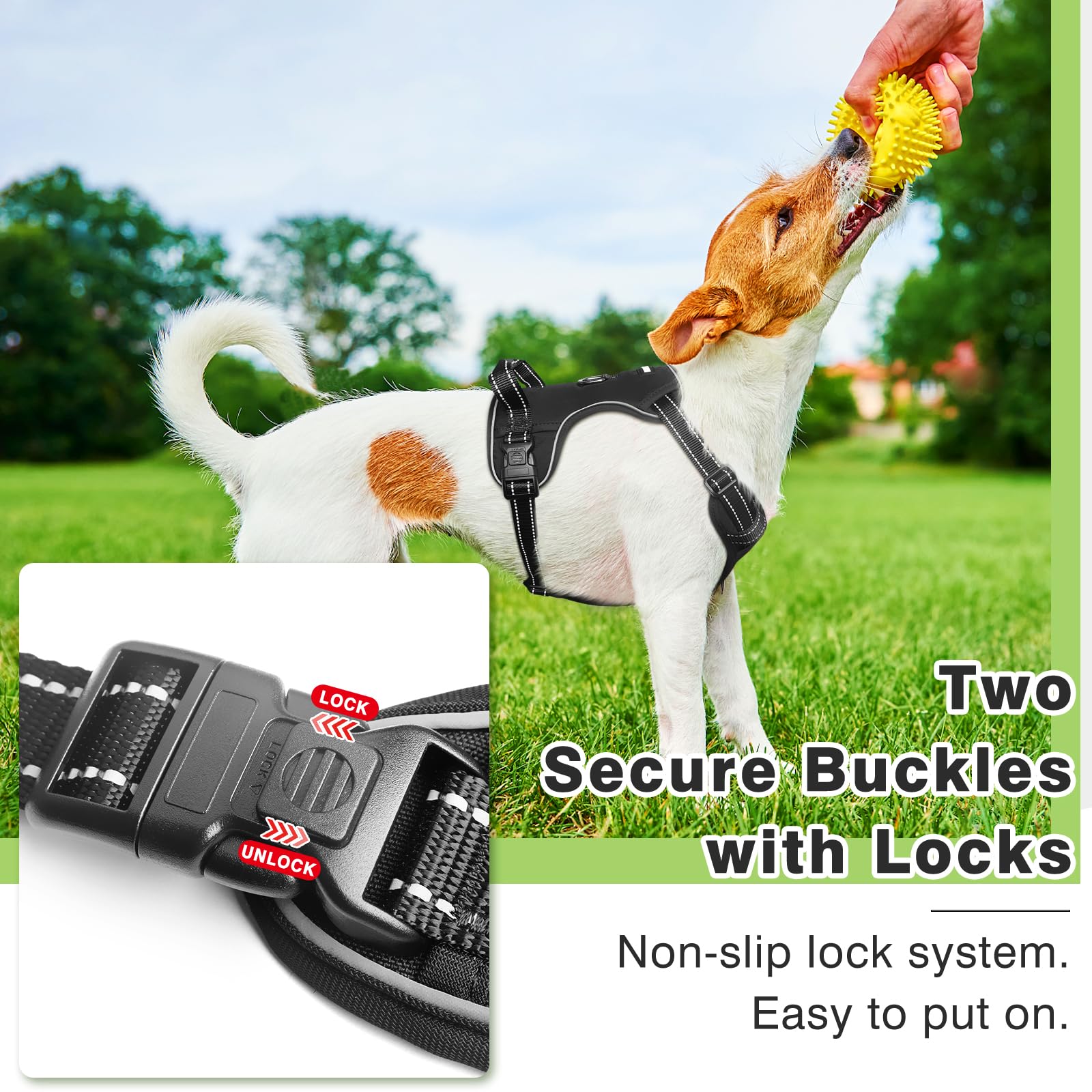 WINSEE No Pull Dog Harness - Adjustable Reflective Pet Vest with Front/Back Leash Clips for Small Medium Large XL Dogs - Easy Control Handle for Walking, Running & Outdoor Adventures