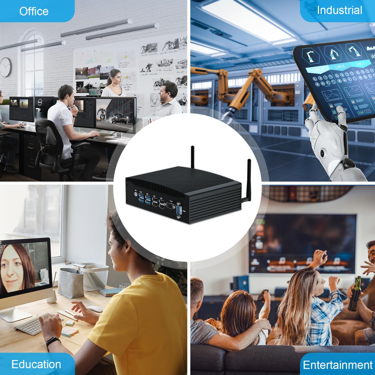 WEIDIAN Fanless Mini PC with Intel i5-8260U, 16GB RAM & 1TB SSD - Industrial Computer for 4K Dual Display, Windows 11, Dual Ethernet RS232 & Dual Band WiFi - Perfect for Office, Home Theater & Industrial Automation