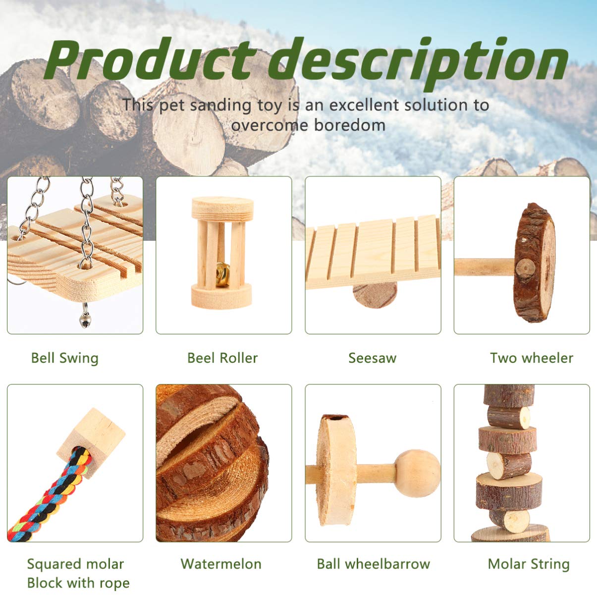 Balacoo 10pcs Natural Wooden Pet Chew Toys for Dogs & Cats - Safe Teeth Grinding Toys for Puppies, Kittens, Small Animals - Durable Bite-Resistant Playthings for Teething, Anxiety Relief & Dental Health - Perfect for Indoor Play, Crate Training & Boredom Busting