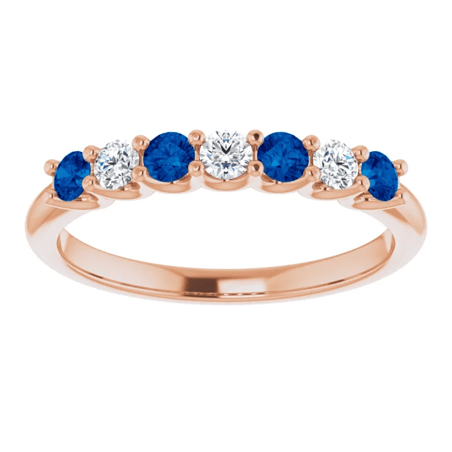 14K Gold 0.32 CTW Blue Sapphire & 0.18 CTW Diamond 7 Stone Ring - Elegant Wedding Band, Anniversary Gift for Her, Perfect for Special Occasions
