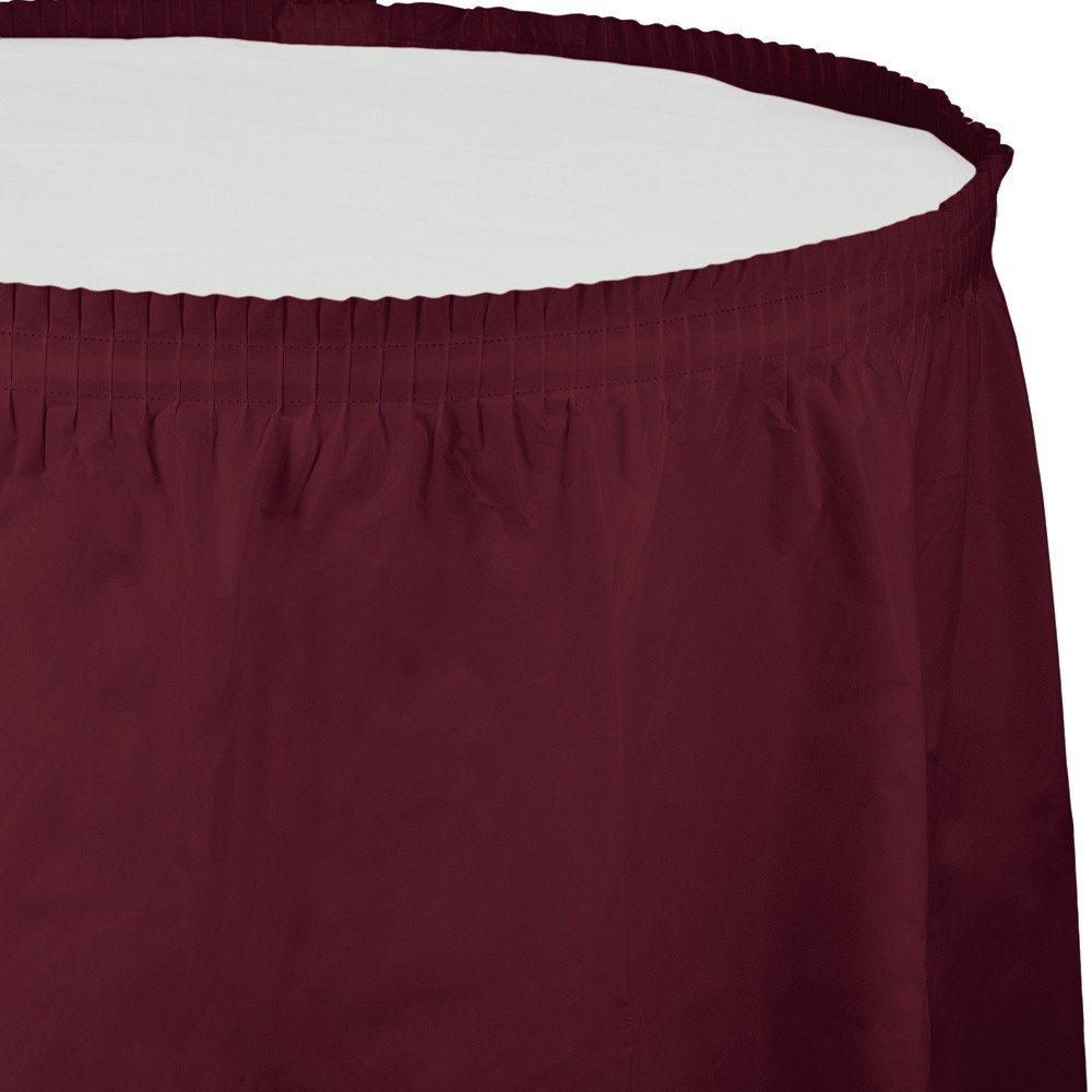 6 Pack Burgundy Red Pleated Disposable Plastic Table Skirts - 14 Foot Party Picnic Table Cover for Outdoor Events, Weddings & Banquets