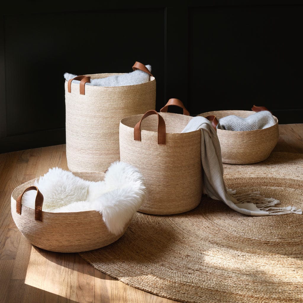 Premium Round Storage Baskets for Home Organization - Woven Cotton Decorative Bins for Bedroom, Bathroom, Nursery & Closet Storage - Mercado Collection