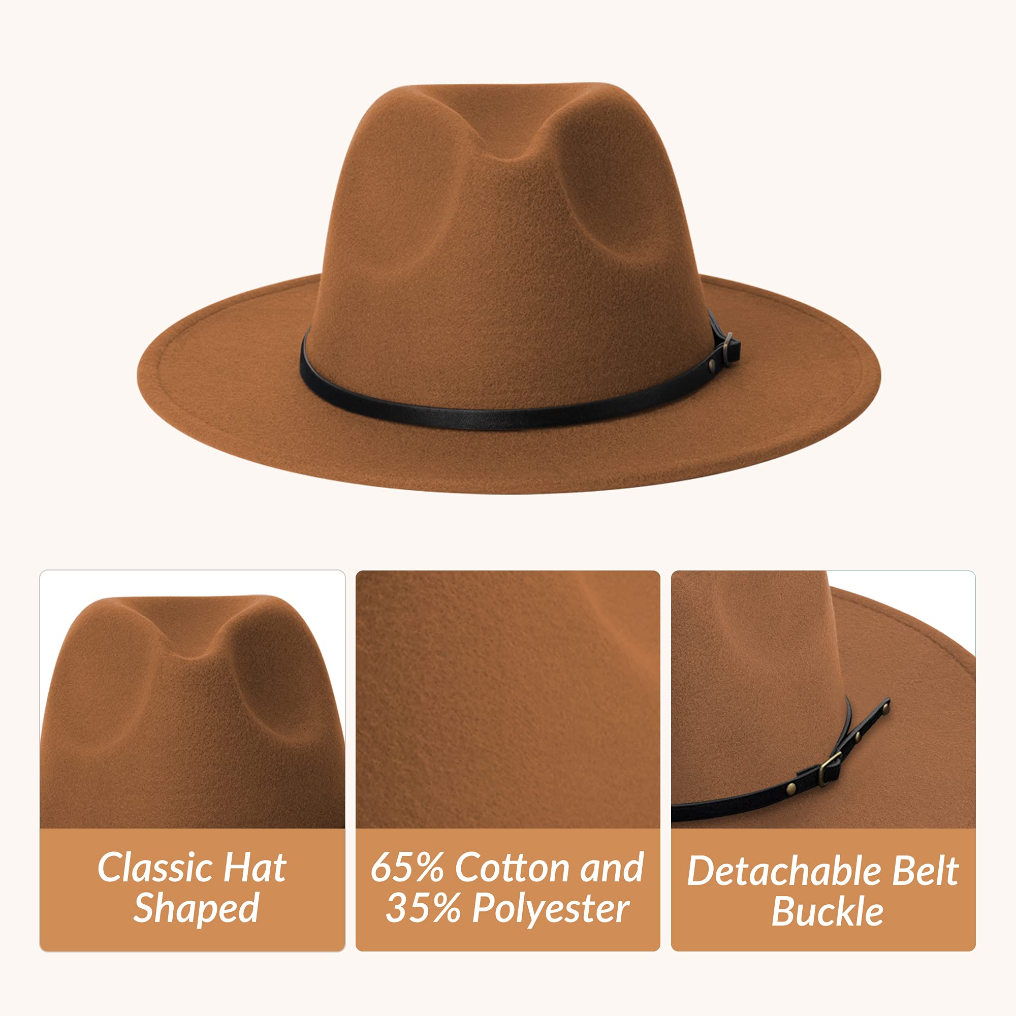 Stylish Fedora Hats for Men & Women - Wide Brim Felt Panama Hat with Belt Buckle - Perfect for Outdoor Events, Weddings & Fashion Accessories