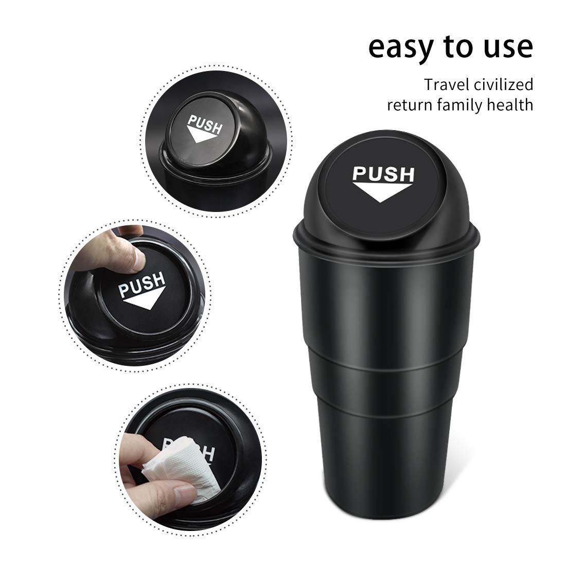 Leakproof Car Garbage Can with Lid - 2 Pack Small Trash Bin for Vehicle Cup Holder, Office, Home, Kitchen & Bedroom | Perfect for Road Trips, Commuting & Daily Use (Double Black)