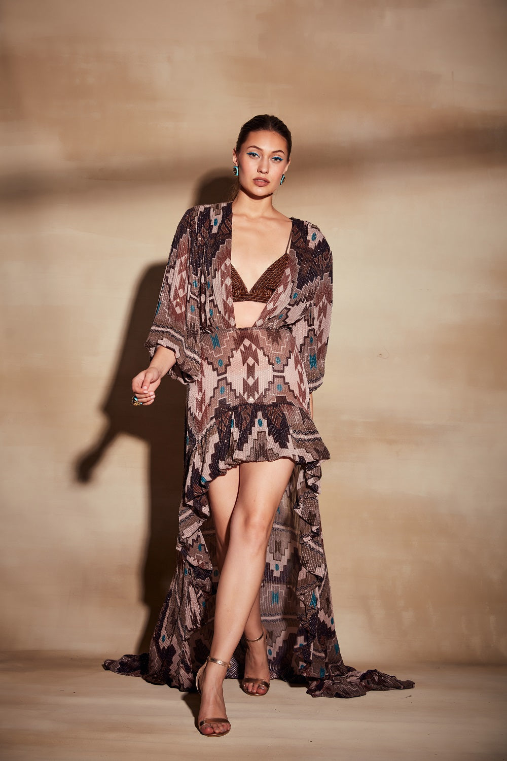 Stylish Tan Tapis Print Dress for Women - Boho Chic Floral Summer Dress for Beach, Vacation & Casual Outings