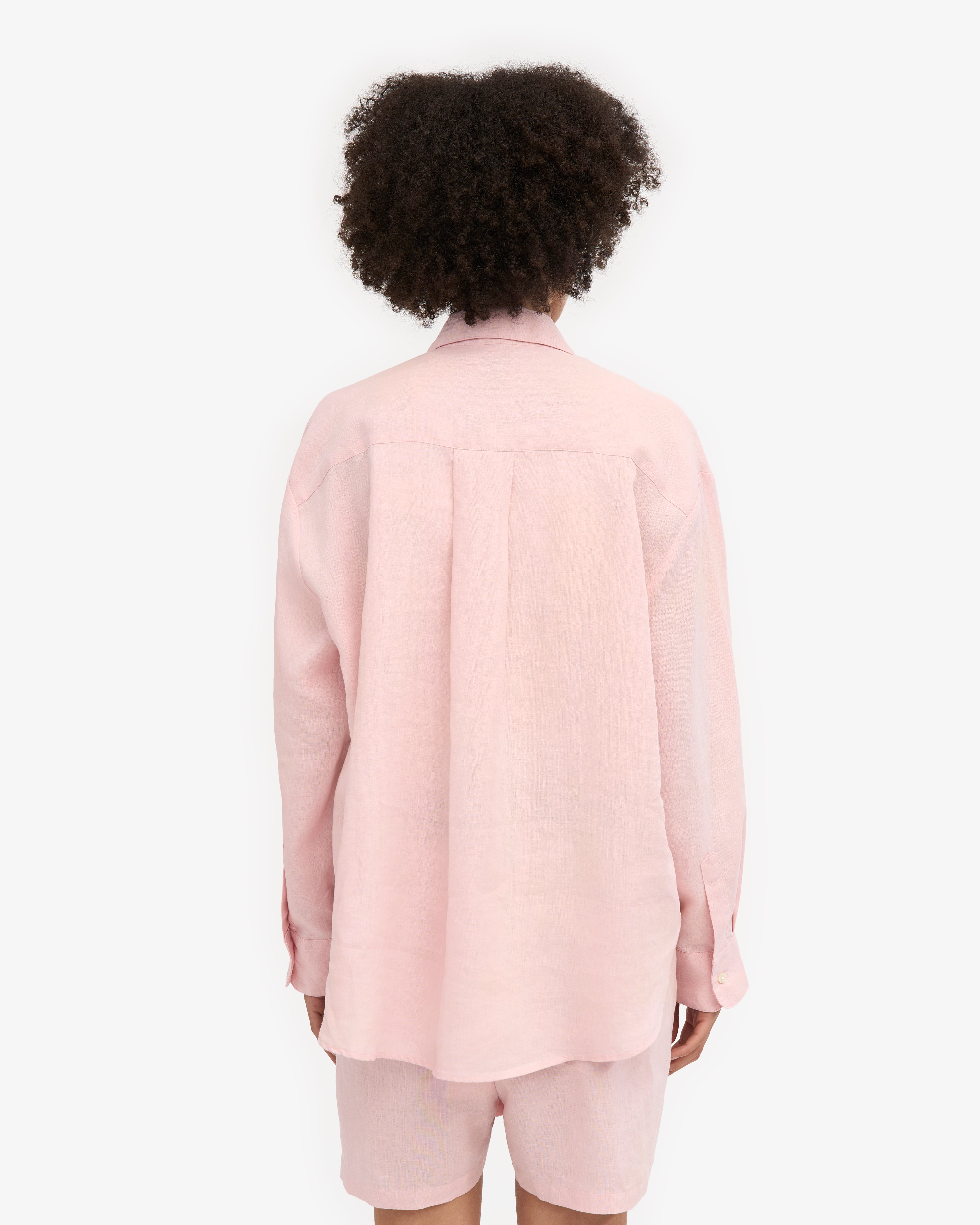 Linen Oversized Shirt for Women - Faded Pink Casual Long Sleeve Button Down Top - Perfect for Beach Cover Up, Summer Outfits & Boho Style Fashion