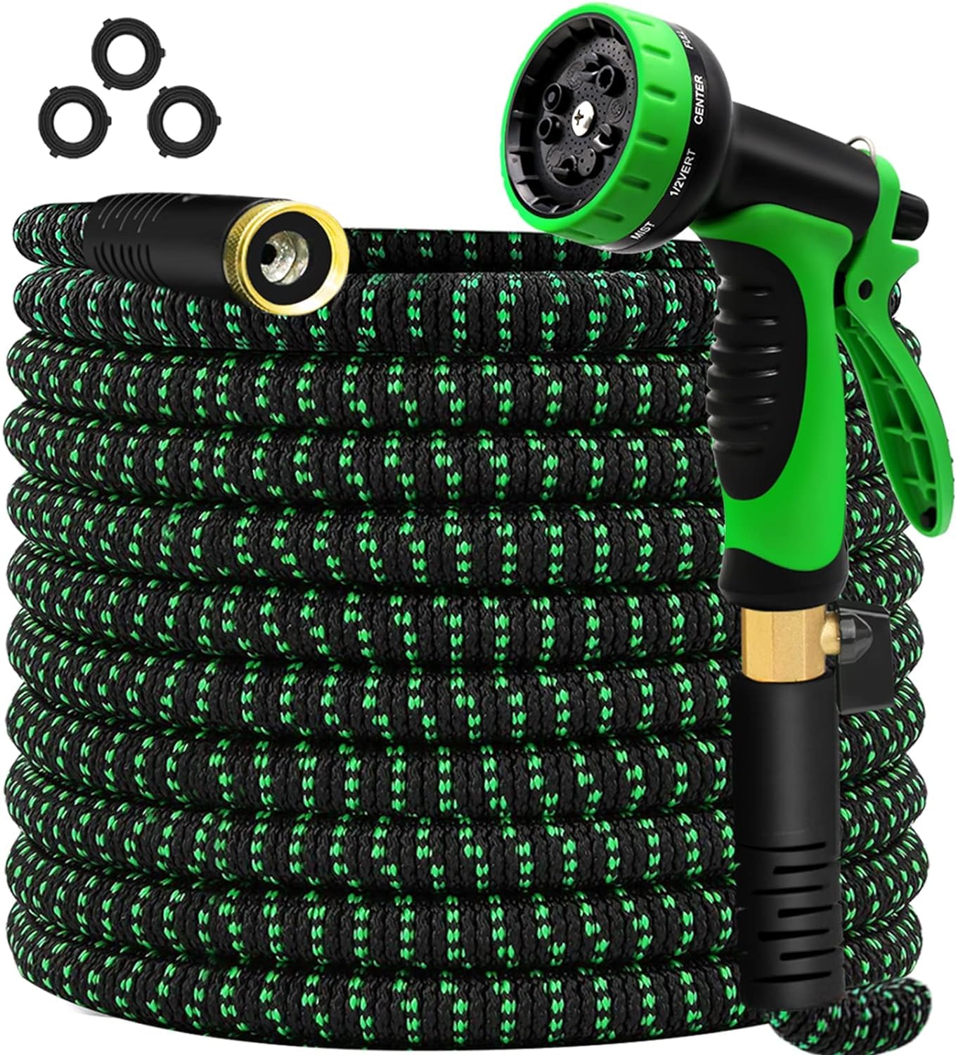 50 FT Expandable Garden Hose with 10-Function High-Pressure Spray Nozzle - Heavy Duty Flexible Water Hose with 3/4