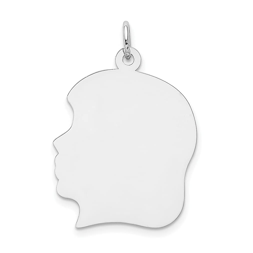 14K White Gold Engravable Baby Girl Charm Necklace Pendant - Personalized Left-Facing Disc with Boy Head - Elegant Fine Jewelry Gift for Women, Perfect for Birthdays, Anniversaries & Mother's Day