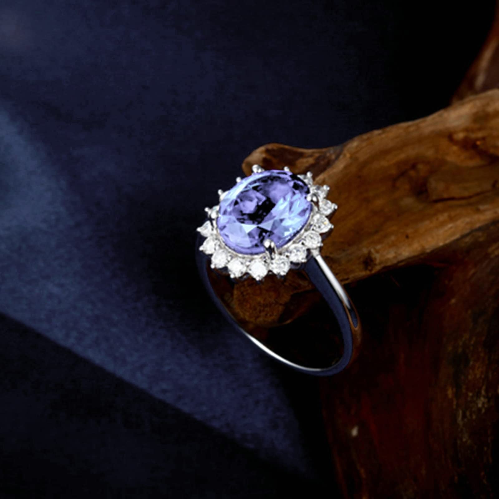 Gualiy Sterling Silver CZ Rings for Women – Oval Flower Design with Lavender Purple Cubic Zirconia, Wedding Bands Size 4-11 | Perfect for Engagement, Anniversary Gifts & Everyday Elegant Jewelry