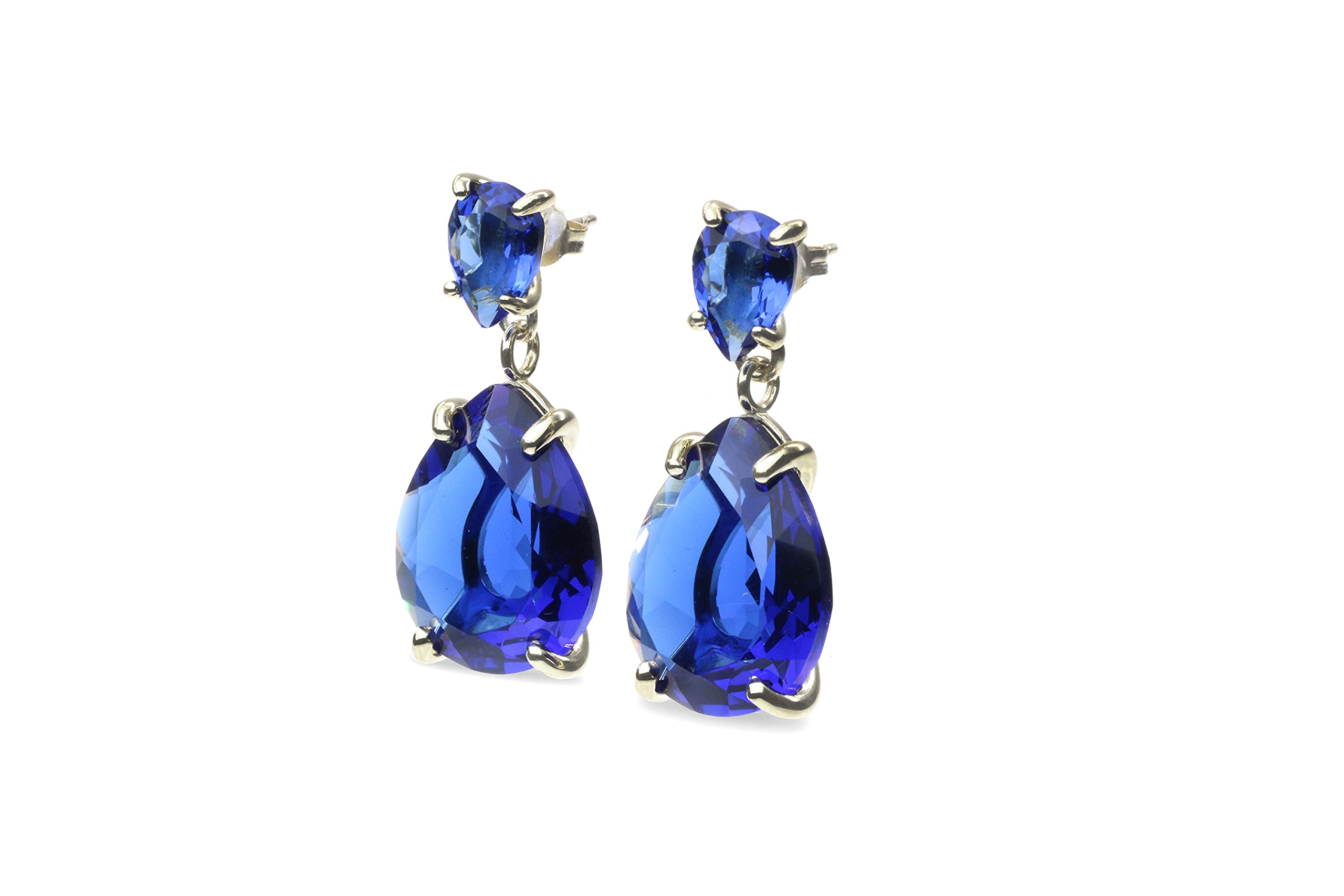 Stunning Anemone Double Blue Sapphire Dangle Earrings in Sterling Silver - Handmade Custom Large Teardrop Statement Jewelry for Weddings, Birthdays & Special Occasions