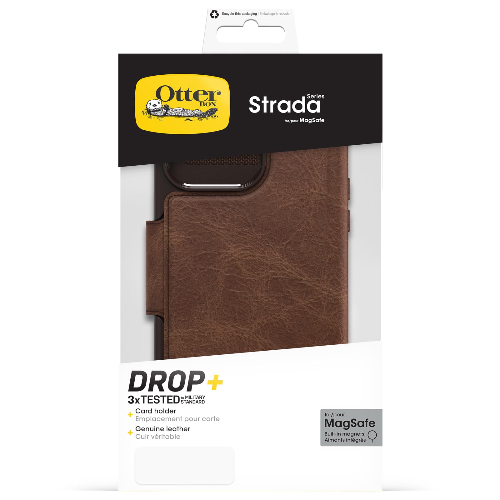 OtterBox Strada Premium Leather Case for iPhone 15 Pro Max with MagSafe - Shockproof & Drop Proof Military-Grade Protection (3x Tested), Built-in Dual Card Holders, Brown | Perfect for Business Professionals & Daily Commuters