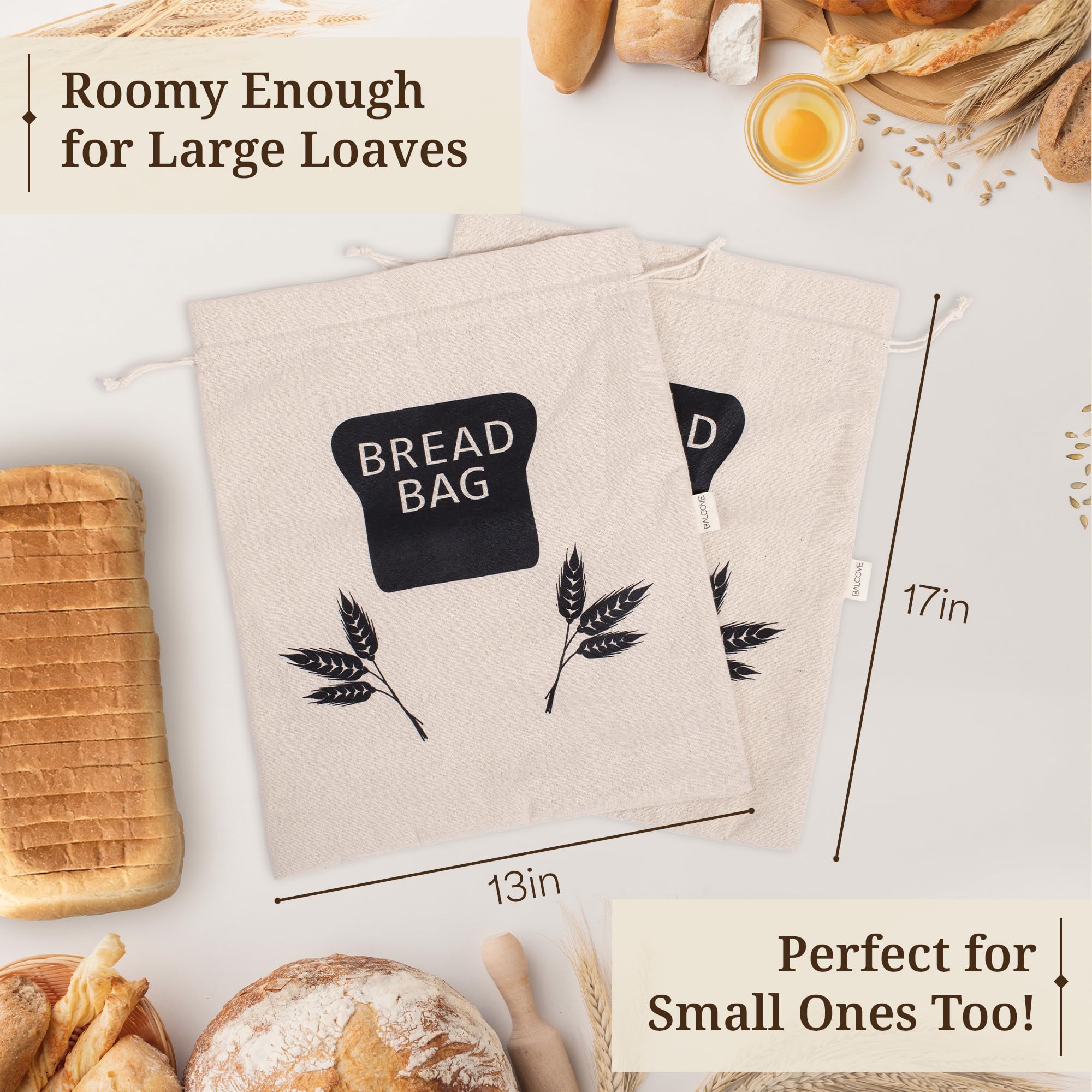2 Pack Reusable Linen Bread Bags with Plastic Lining - XL 17