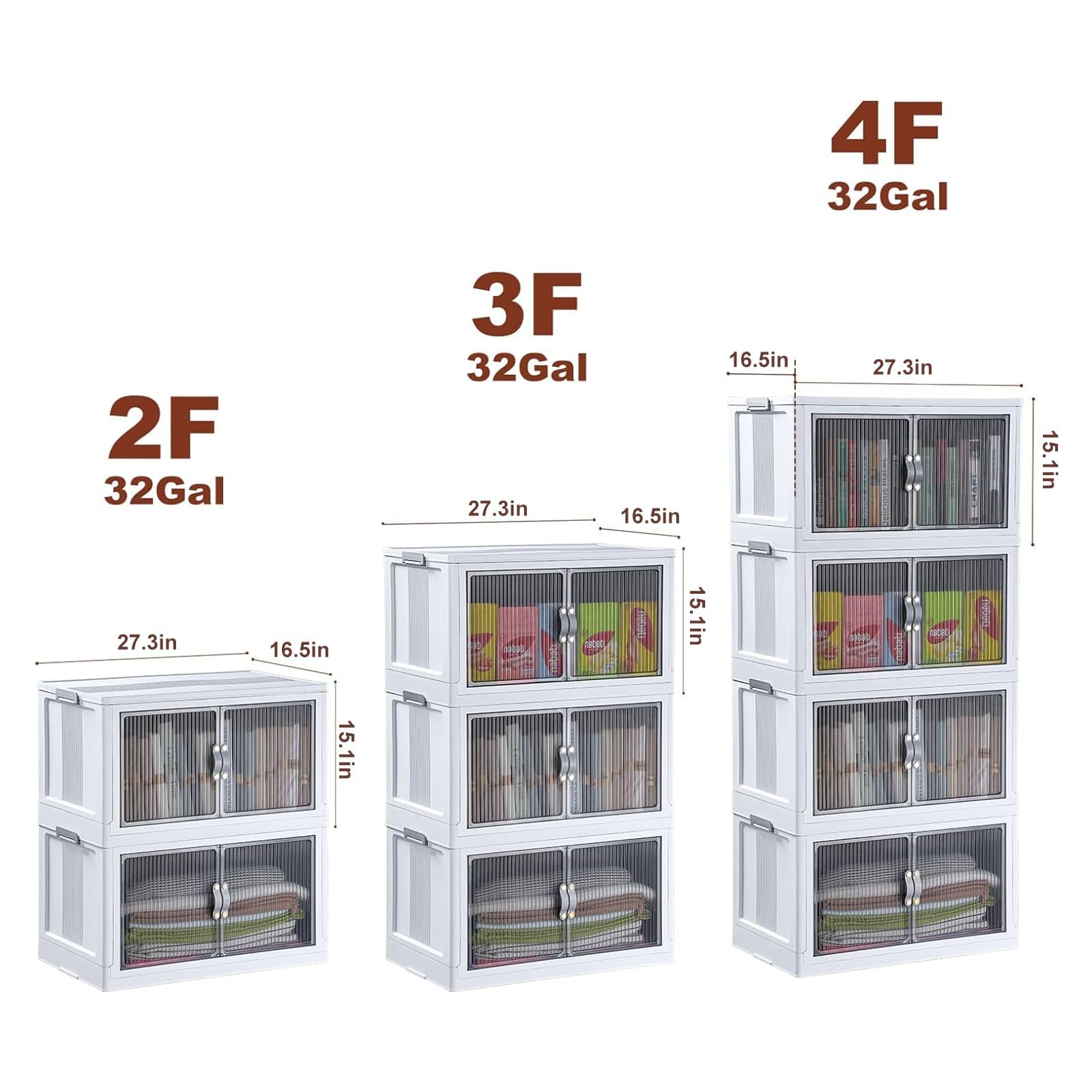 IMHO 132QT Stackable Storage Bins with Lids, Doors & Wheels - 32 Gallon Collapsible Plastic Storage Containers (3-Pack) for Closet Organization, Home Storage & Moving Supplies