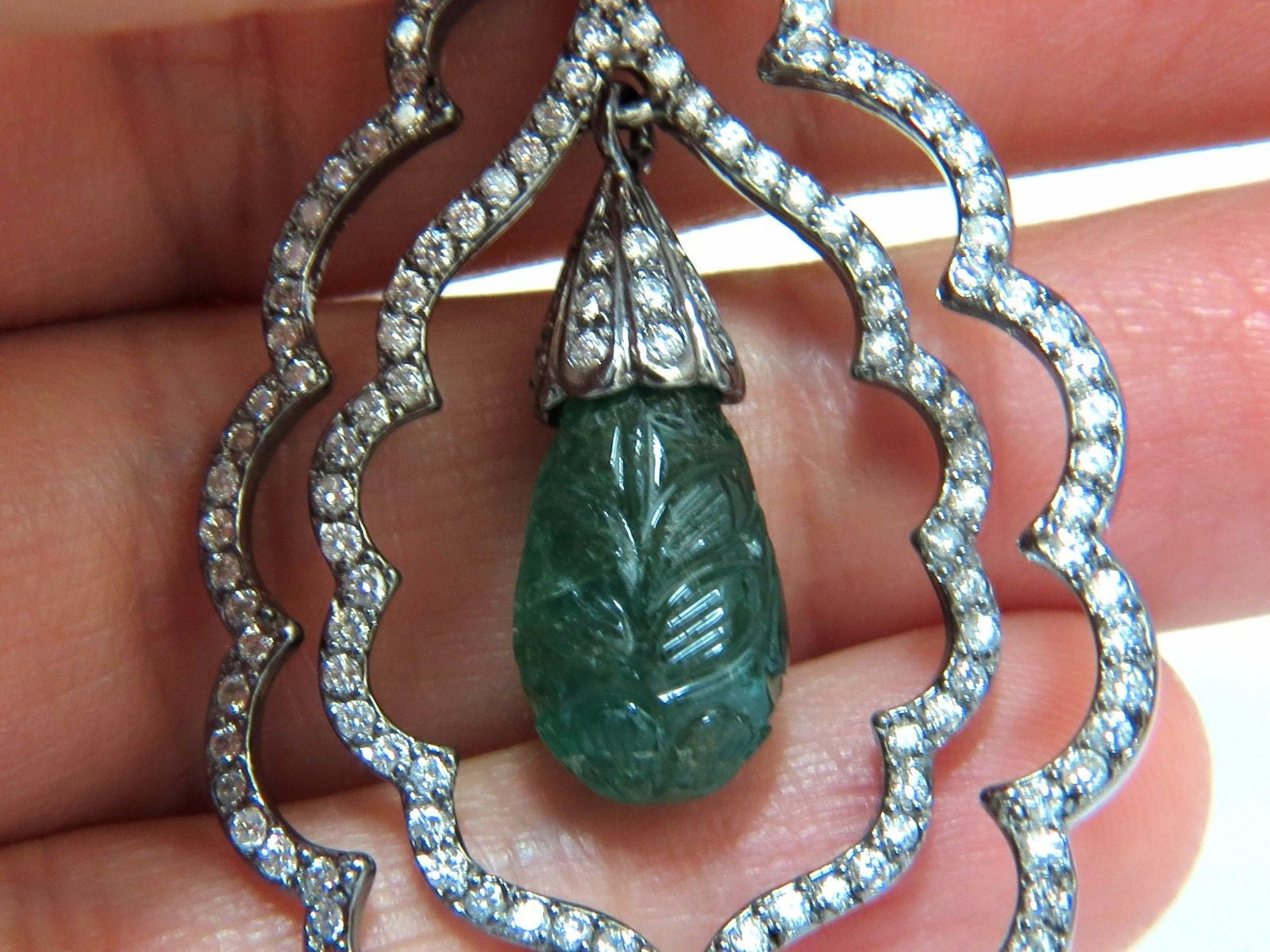 29.50ct Natural Carved Emerald Diamond Dangling Earrings - Large Size for Women | Elegant Jewelry for Parties, Weddings & Special Occasions