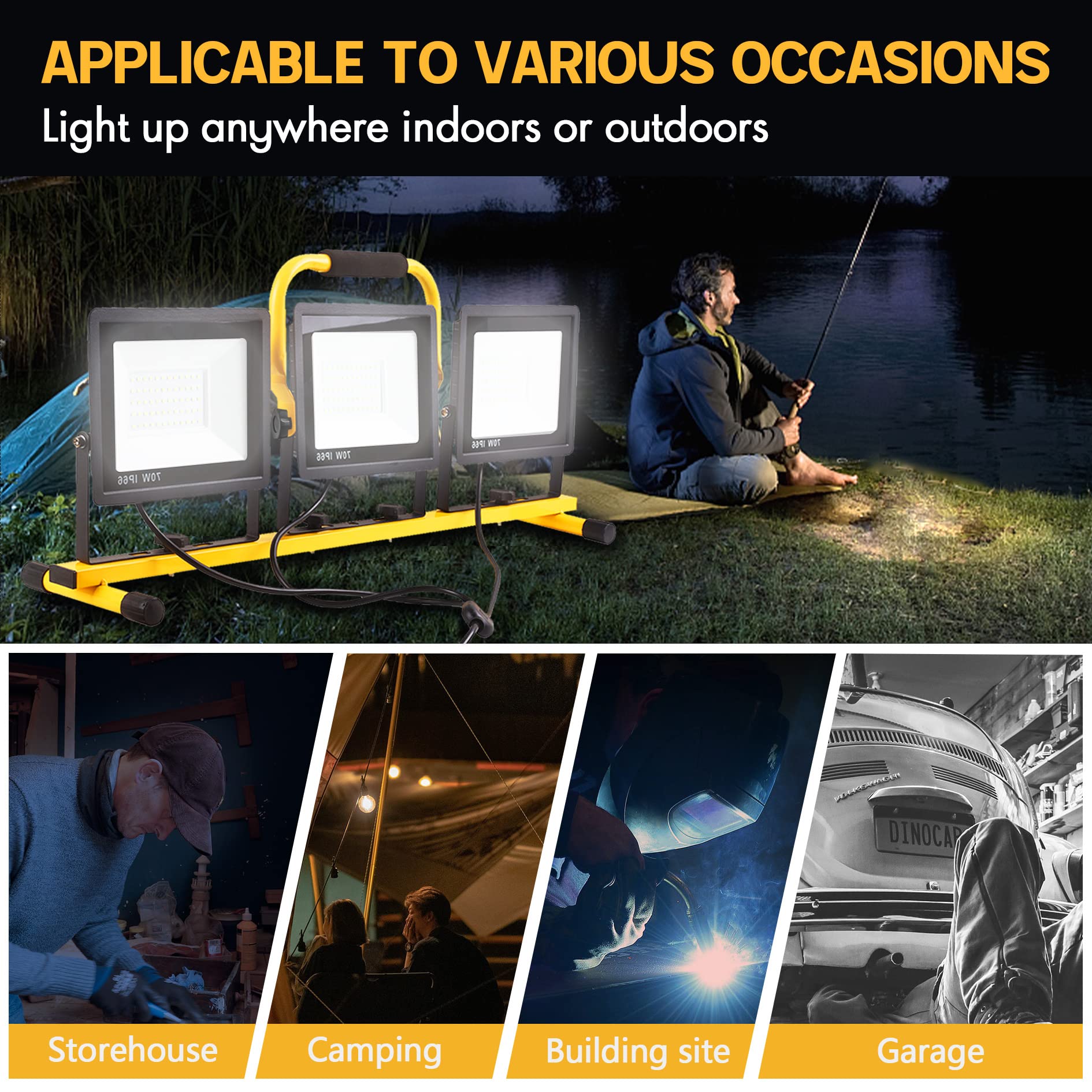 21000 Lumen LED Work Light with Adjustable Stand - 2 Head Portable Workshop Light with Foldable Tripod, Waterproof Construction & Individual Switches (6500K Daylight) - Perfect for Construction Sites, Auto Repair, and Outdoor Projects