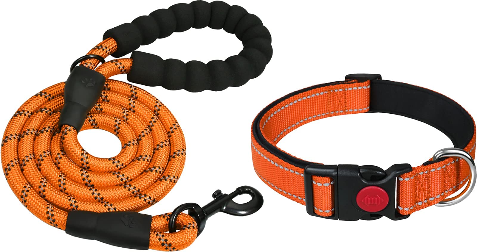 Taglory 5/16'' Reflective Nylon Dog Leash & Collar Set with Safety Locking Buckle - 4FT Strong Leash & 8-12