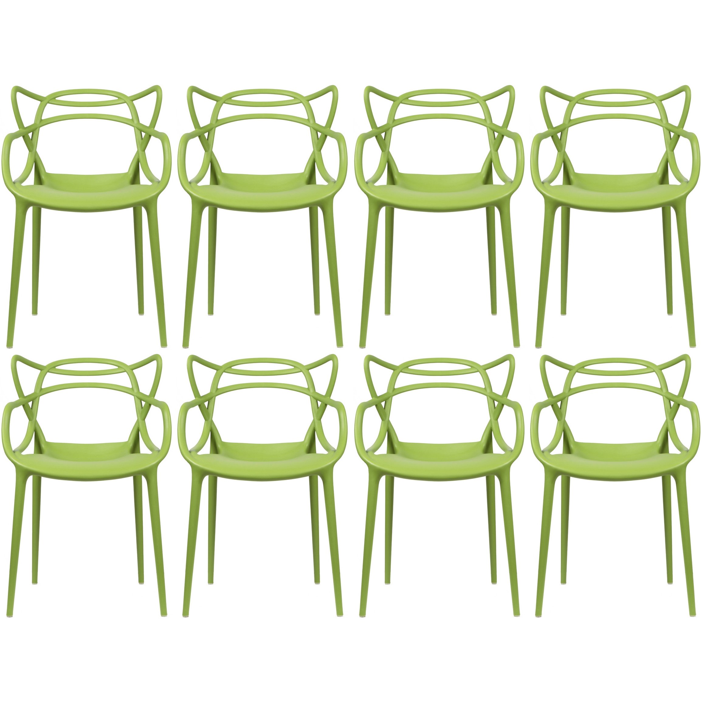 2xhome - Set of 8 Modern Green Dining Chairs, Contemporary Designer Armchairs for Home, Office, Kitchen, Living Room & Outdoor Use - Perfect for Dining, Working, Lounging on Patio or Balcony