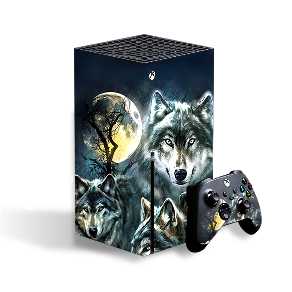 3 Wolves Moonlight Xbox Series X Skin - Premium Protective Cover for Gaming Console - Perfect for Gamers & Collectors - Enhance Your Xbox Experience at Home or Gaming Parties