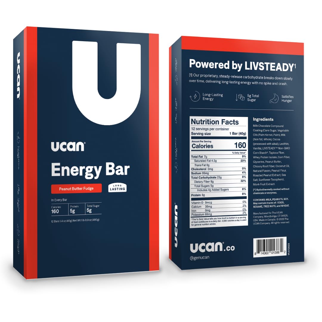 UCAN Energy Snack Bars - Peanut Butter Fudge Flavor | All Natural, Low Sugar, Non-GMO, Gluten-Free & Keto-Friendly Protein Bars (12 Pack, 1.4oz Each) | Perfect for Hiking, Gym Workouts & On-The-Go Healthy Snacking