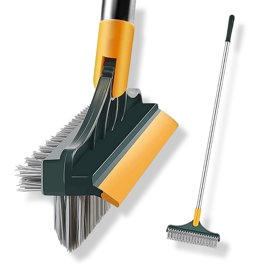 YADIFEN 3-in-1 Bathroom Cleaning Brush with Wiper, Tile & Floor Scrubber - Long Handle 180° Rotating Brush for Shower, Bathtub & Bathroom Tiles - Perfect for Deep Cleaning Grout, Walls & Hard-to-Reach Areas