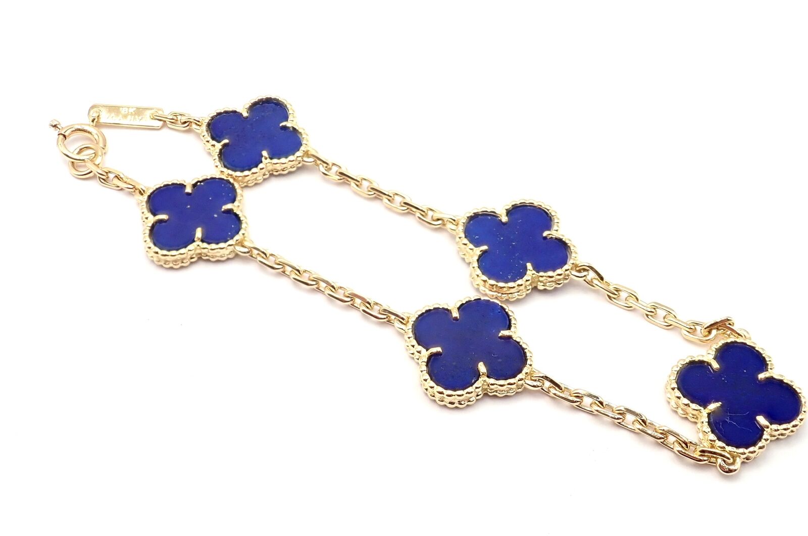 Authentic Van Cleef & Arpels 18k Gold 5 Motif Alhambra Lapis Lazuli Bracelet - Luxury Jewelry Gift for Women, Perfect for Weddings & Special Occasions