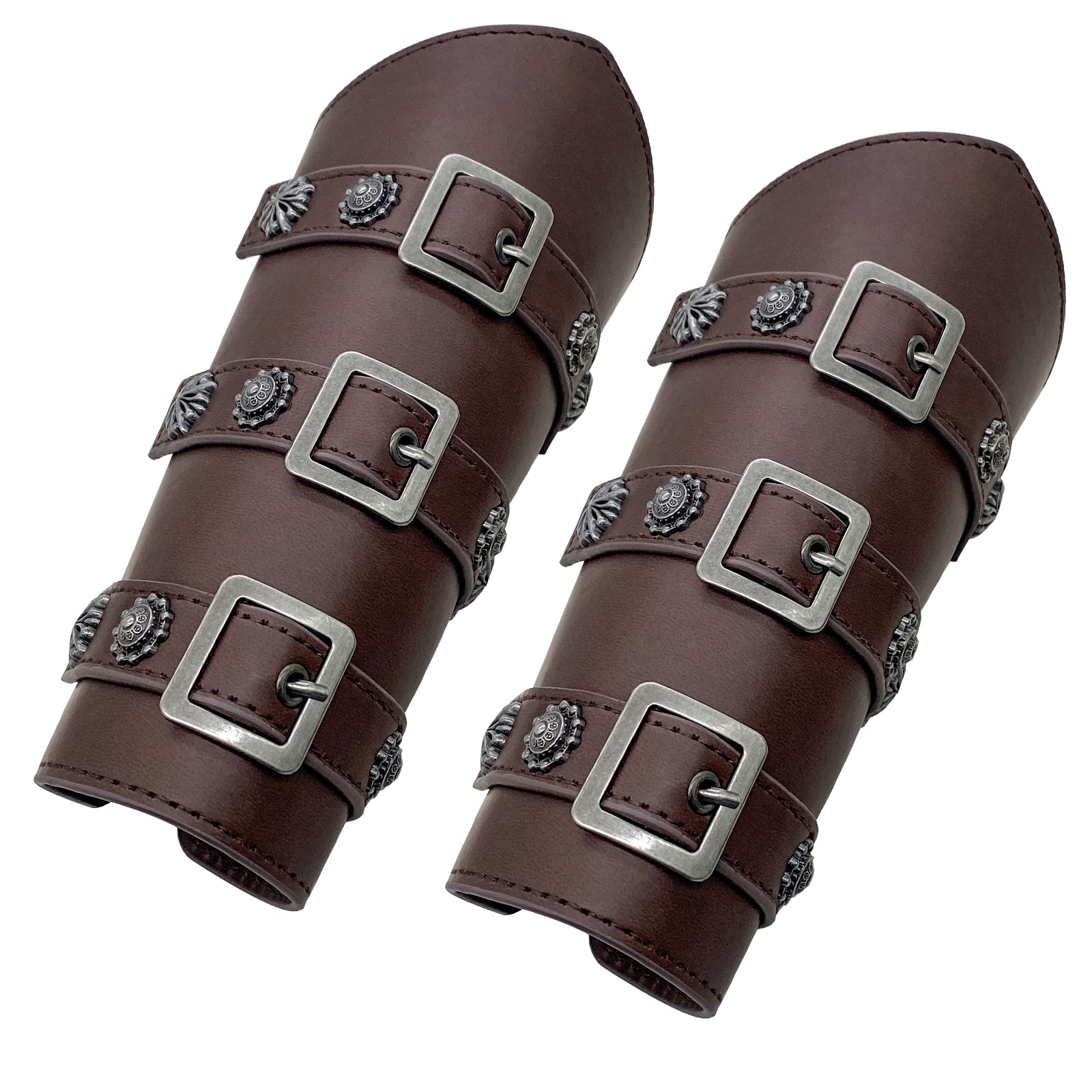Viking Bracers - Medieval Leather Arm Armor Cuffs (2-Pack) | Authentic Leather Gauntlets for Men & Women | Perfect for LARP, Cosplay, Renaissance Fairs & Historical Reenactments
