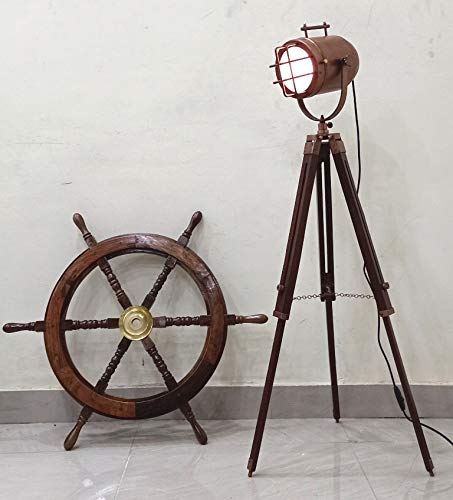 Antique Copper Marine Tripod Floor Lamp - Rustic Vintage Home Decor for Office, Living Room & Bedroom | Nautical Gift Ideas for Housewarming & Holidays
