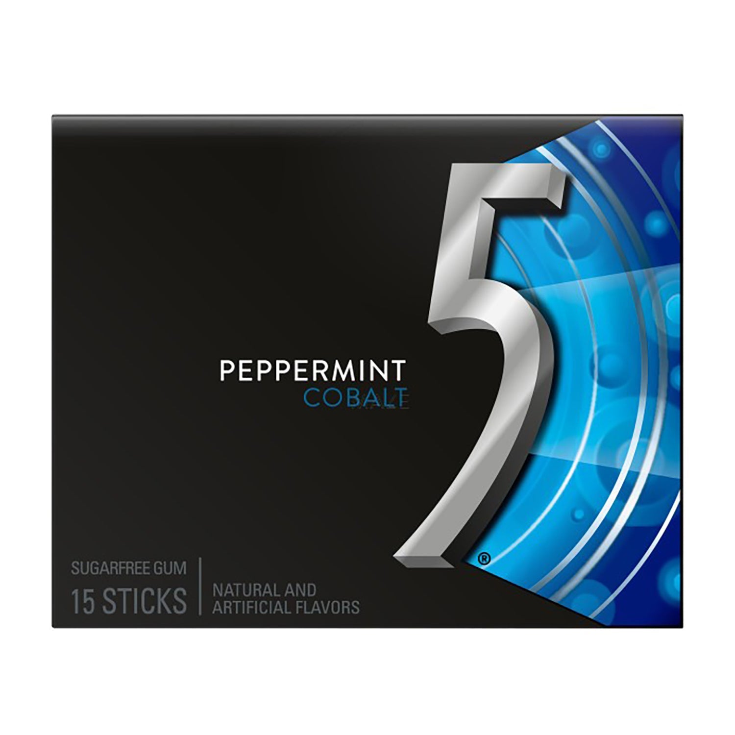 5 Gum Peppermint Cobalt Sugar-Free Chewing Gum - 15 Sticks per Pack, 10 Packs | Fresh Breath for Workouts, Meetings & Daily Use