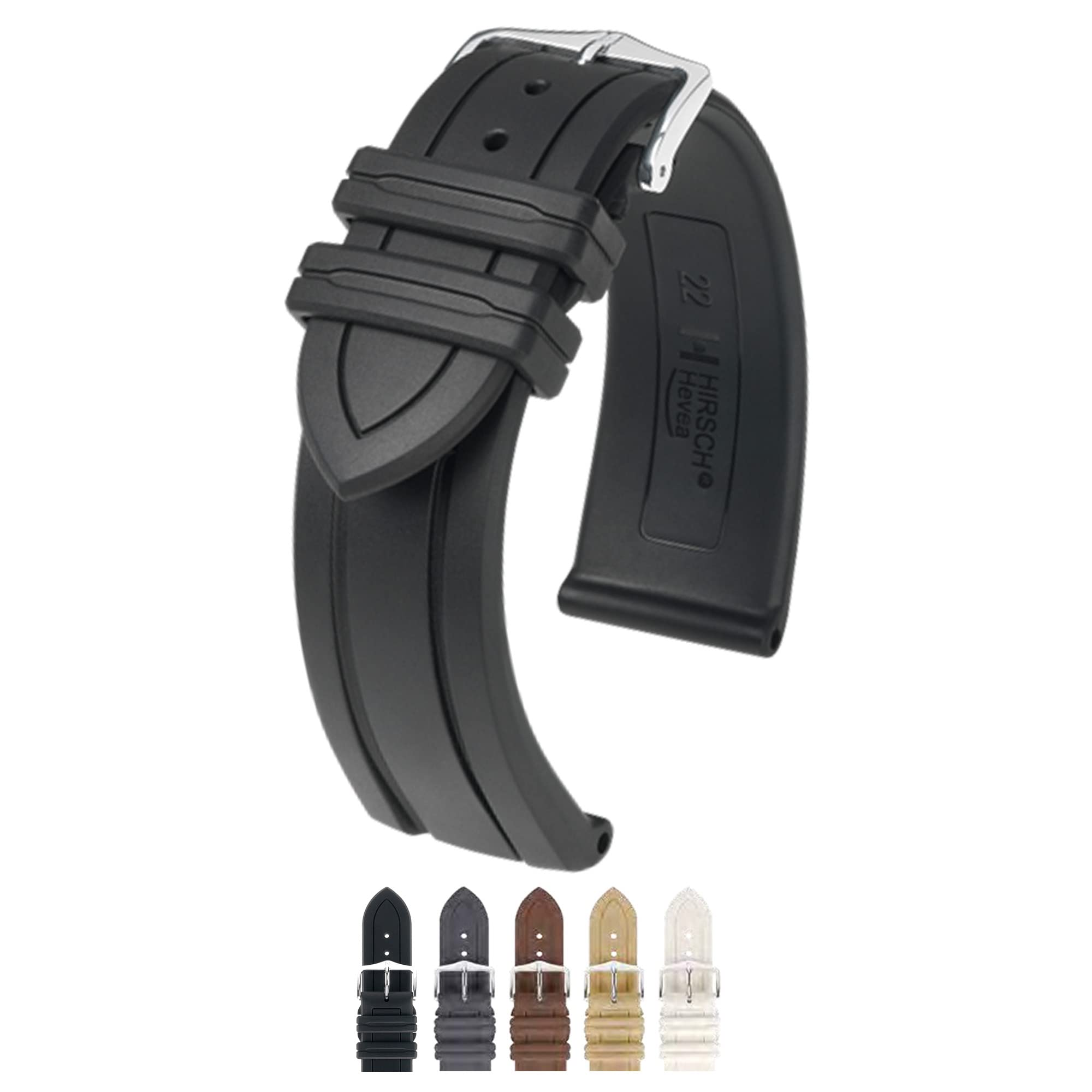 Premium HIRSCH Hevea Natural Rubber Watch Band - 18mm Black - Waterproof, Tearproof & Elastic Durable Construction for Sports, Diving & Outdoor Activities