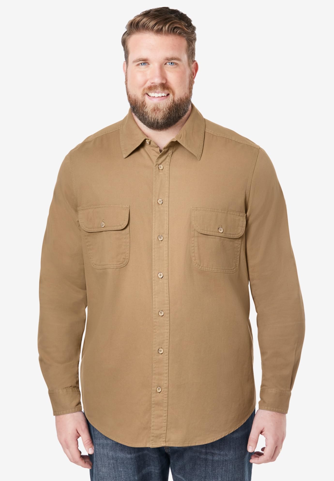 Boulder Creek by Kingsize Men's Big & Tall Long Sleeve Denim & Twill Shirt - Comfortable Casual Button Down for Work, Outdoor & Everyday Wear