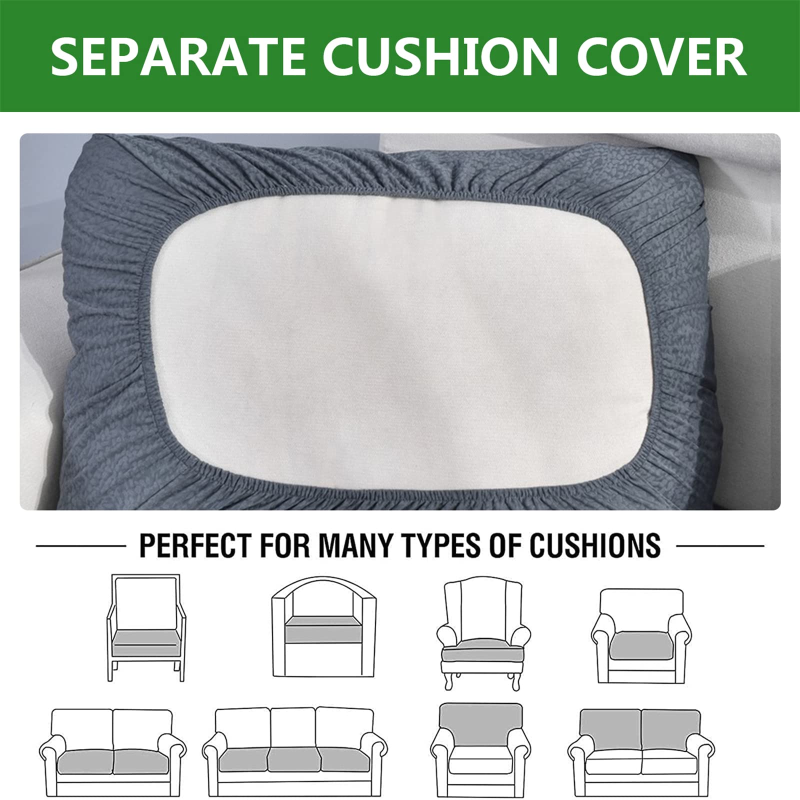 Stretch Waterproof Sofa Cushion Cover - High Elastic Fabric Slipcover for Couches & Chaises (Medium Gray) | Perfect for Pets, Kids & Spill-Prone Living Rooms