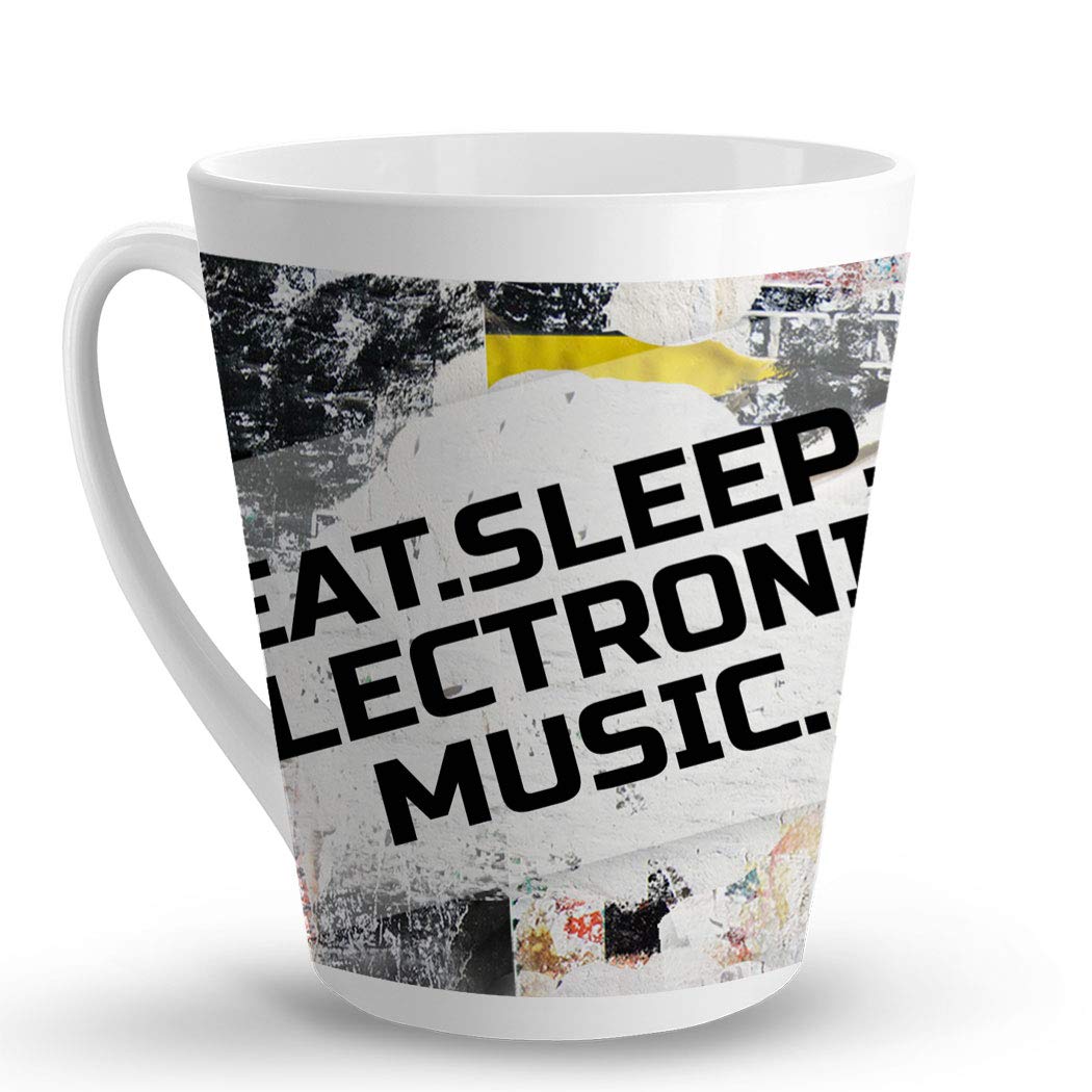 Makoroni - EAT SLEEP ELECTRONIC MUSIC Ceramic Coffee Mug 12oz - Unique Latte Cup for Musicians & DJs - Perfect for Home, Office & Studio Use