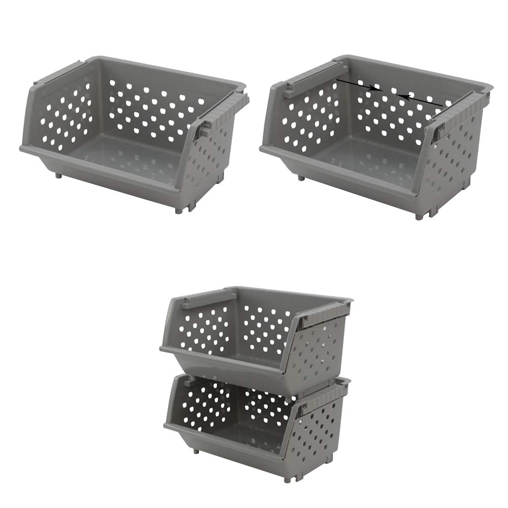 Gray Plastic Stacking Organizer Basket - Set of 3, Stackable Storage Bins for Home, Office & Closet Organization | Perfect for Shelves, Cabinets & Drawer Storage