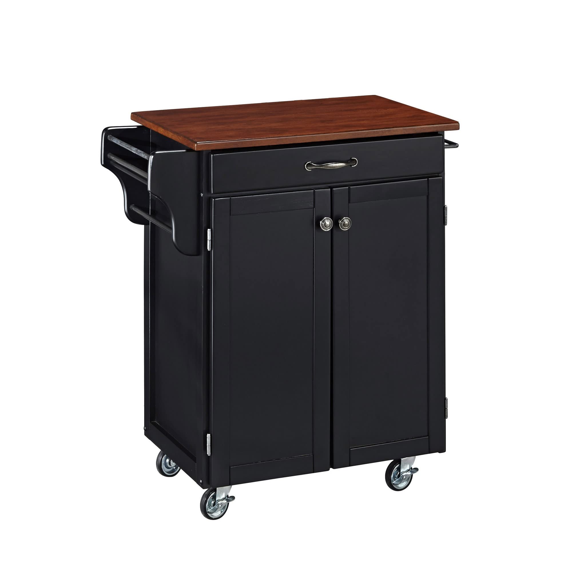 Homestyles Cuisine Kitchen Cart with Cherry Wood Top - Black Rolling Island for Small Spaces, Extra Counter Space & Storage - Perfect for Apartments, Dorms & Compact Kitchens