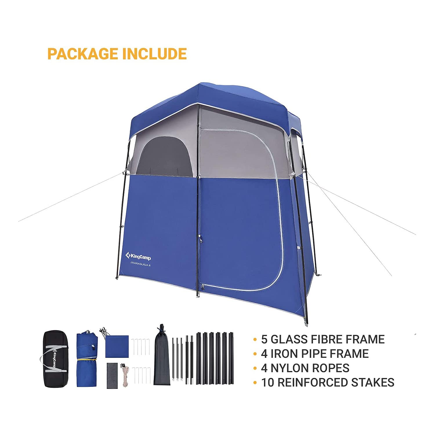 KingCamp Luxury Camping Shower Tent with Shower Bag - Portable Privacy Shelter for Outdoor Bathing & Toilet (1 Room/2 Room Options) - Perfect for Camping, Hiking, Beach Trips & RV Adventures