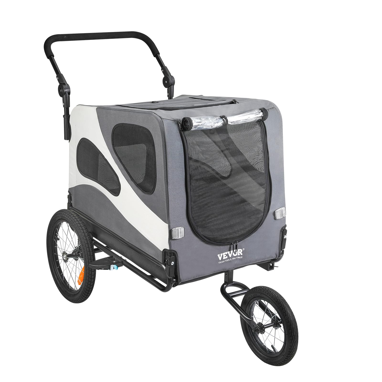 VEVOR 2-in-1 Dog Bike Trailer & Pet Stroller - 100 lbs Capacity, Foldable Bicycle Carrier with Quick Release Wheels, Universal Coupler & Safety Reflectors - Perfect for Cycling Adventures & Daily Walks (Black/Gray)