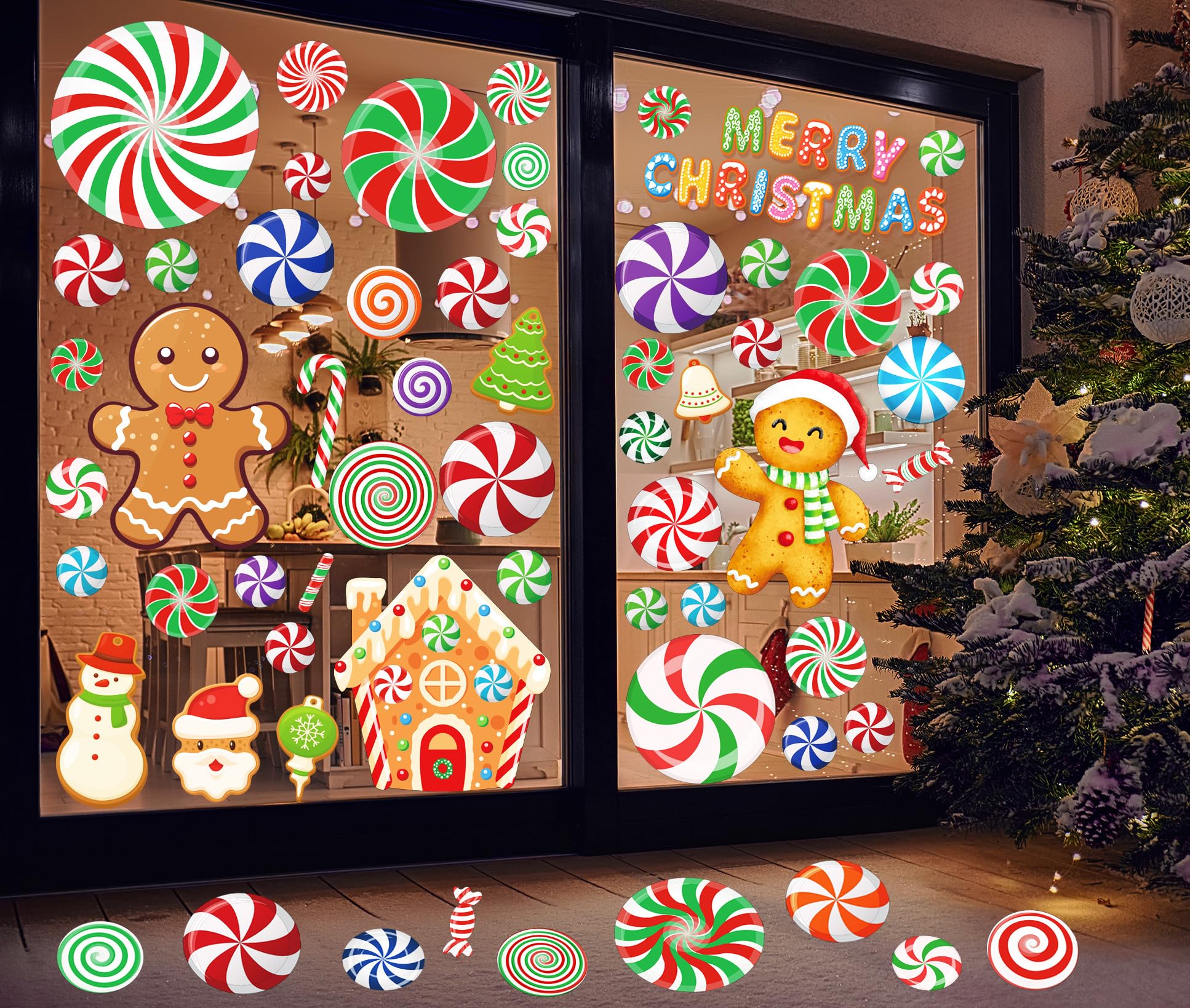 Festive Christmas Candy Cane Window Clings - Holiday Window Stickers & Decals for Home, School, Office Decor (Set of 24) - Perfect for Glass Doors, Windows, Classrooms & Holiday Party Decorations